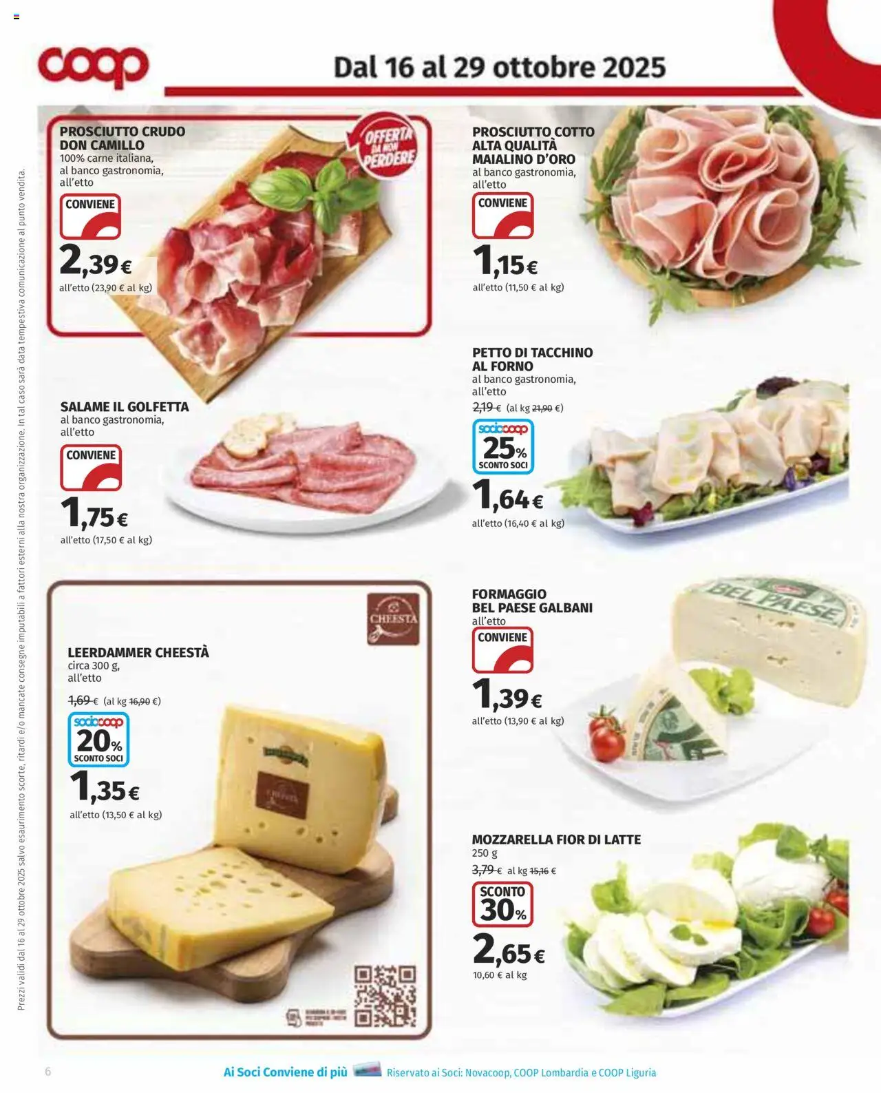 Volantino COOP del 16.10.2025 | Pagina: 6 | Prodotti: Tacchino, Mozzarella, Latte, Prosciutto