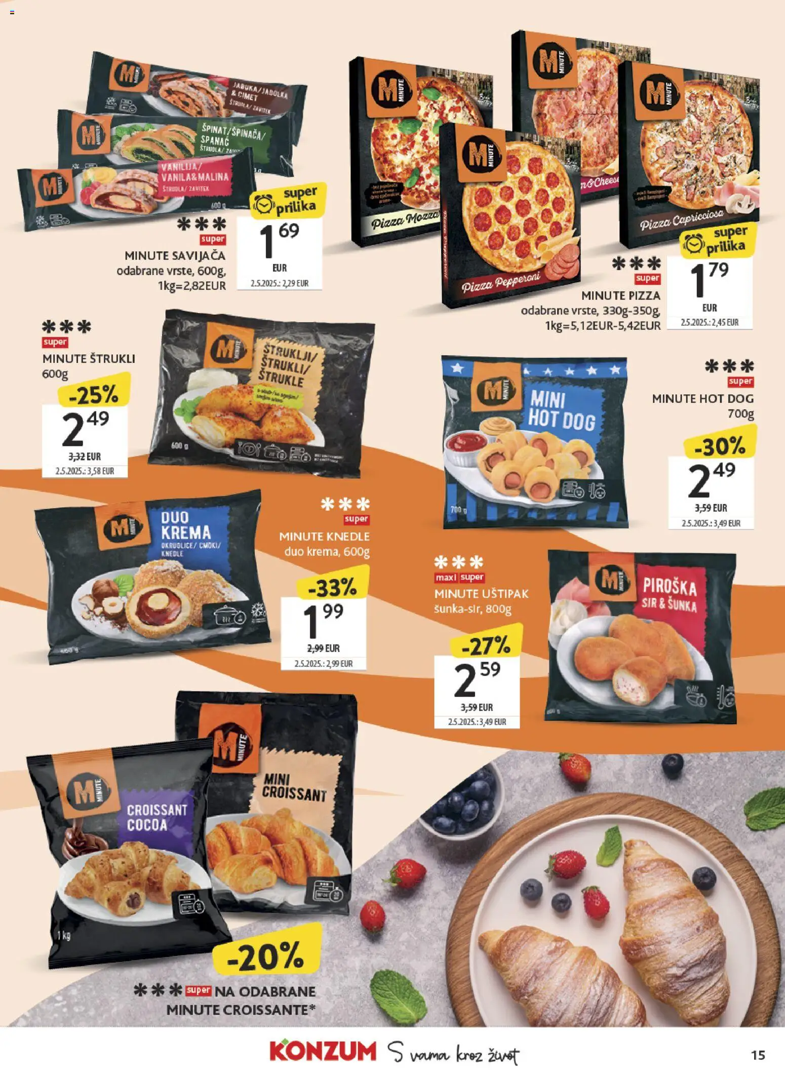 Konzum katalog | vrijedi od 19.01.2026 | Stranica: 15 | Proizvodi: Sir, Šunka, Pizza, Piroška