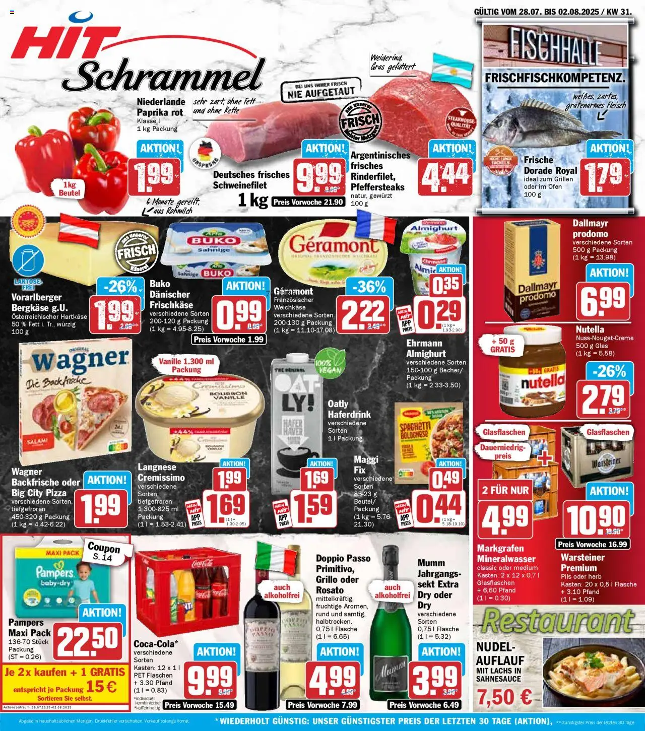 HIT - Baden-Württemberg - gültig ab dem 28.07.2025 | Seite: 1 | Produkte: Dorade, Schweinefilet, Paprika, Warsteiner