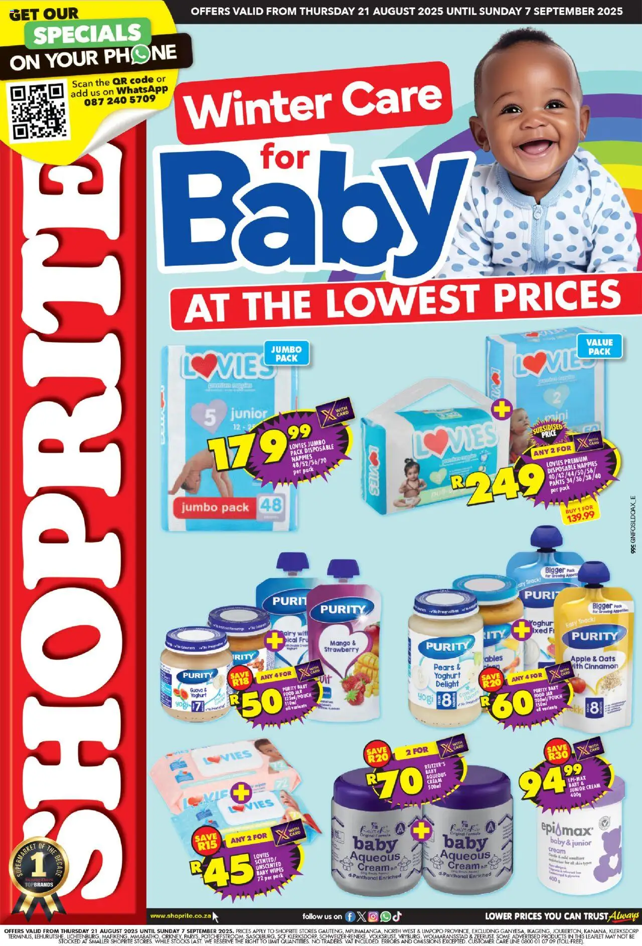 Shoprite Gauteng - Baby Savings Extra │ valid from 21.08.2025 | Page: 1 | Products: Pears, Yoghurt, Oats, Nappies