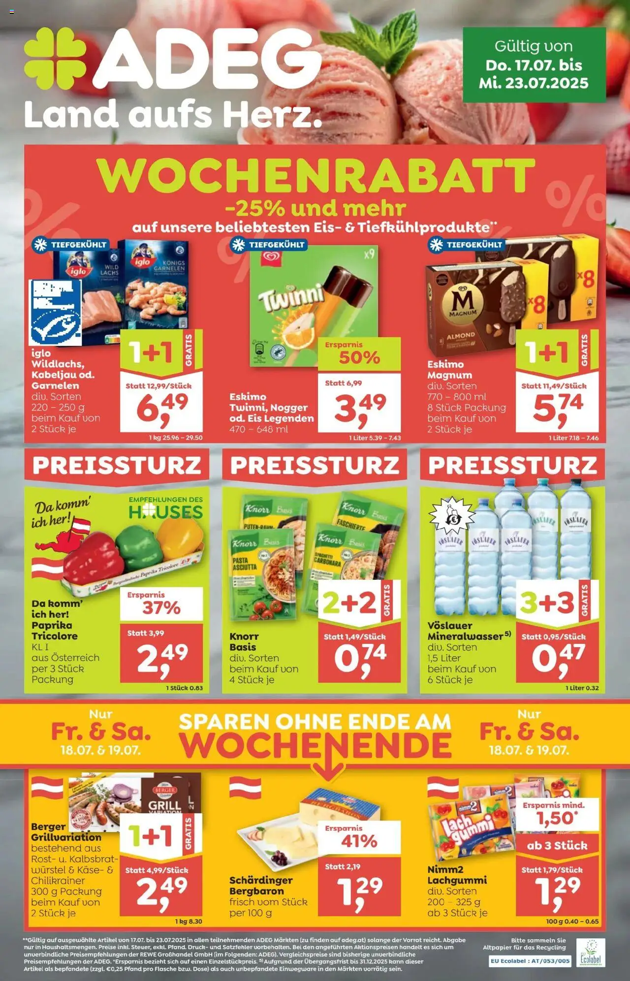ADEG - Vorarlberg gültig ab 17.07.2025 | Seite: 1 | Produkte: Pasta, Grill, Käse, Hajdina liszt