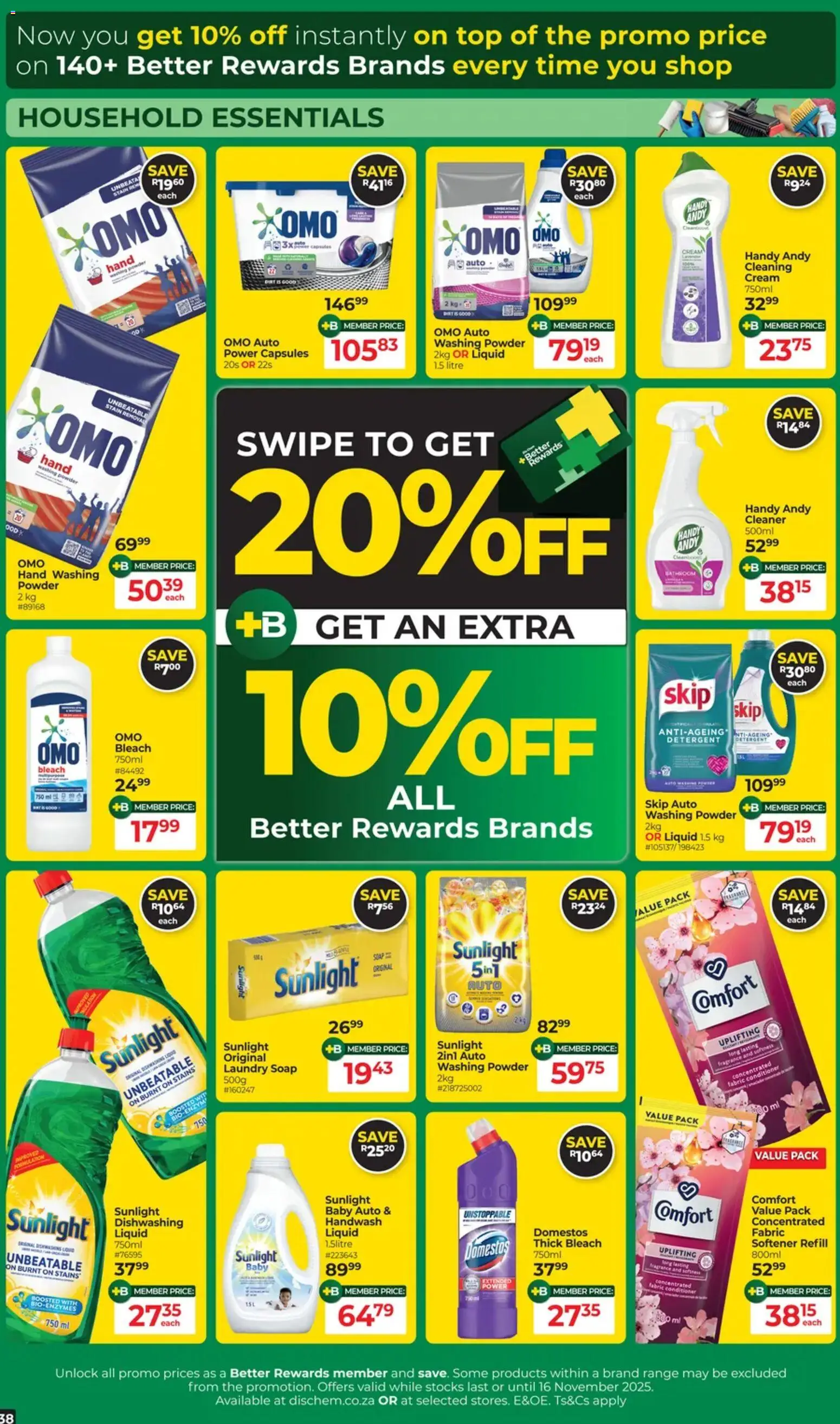 New Dis-Chem catalogue – valid from 21.10.2025 | Page: 38 | Products: Handwash, Bleach, Conditioner, Cream