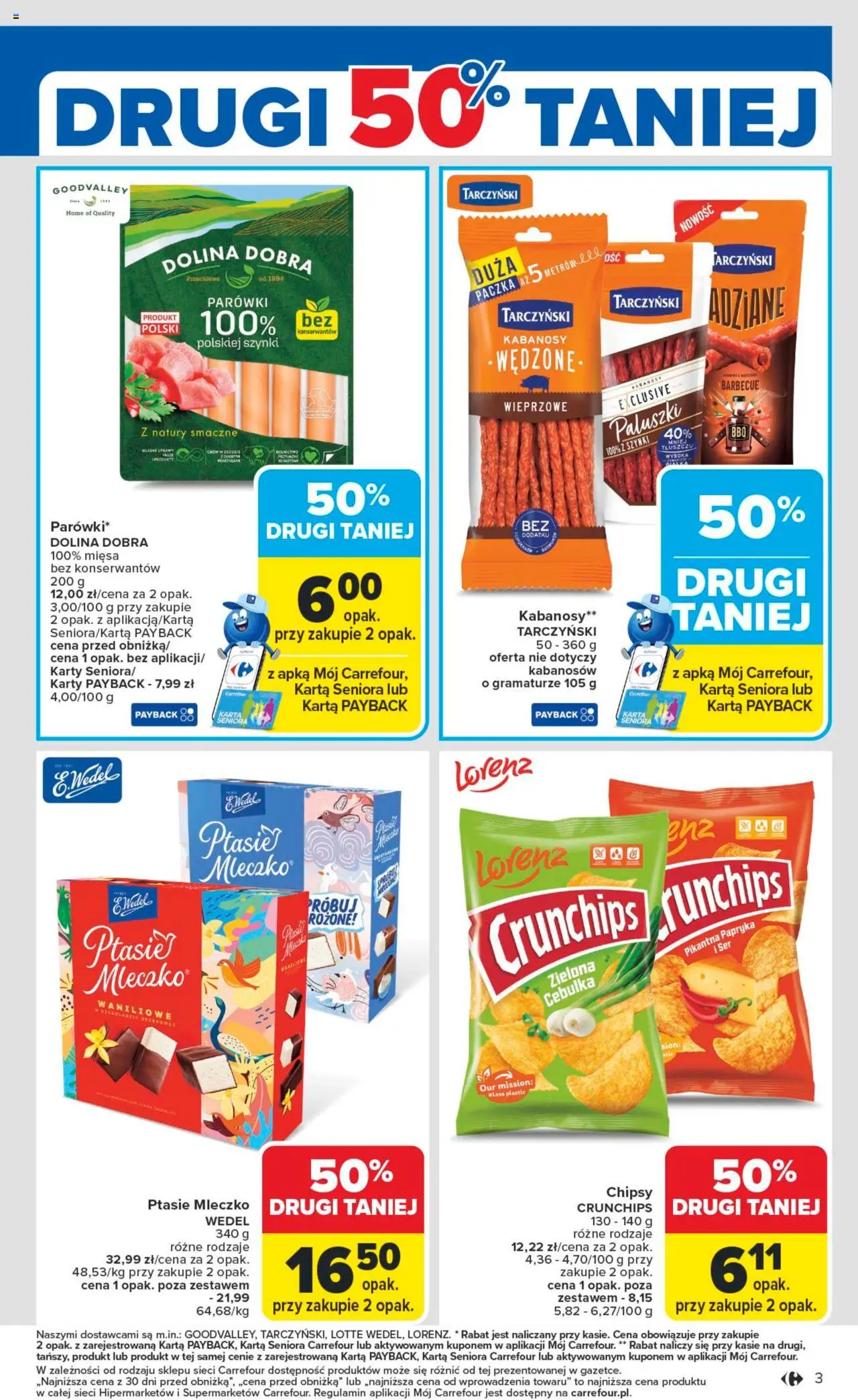 Carrefour Gazetka od 13.10.2025 | Strona: 3 | Produkty: Kabanosy, Papryka, Ptasie mleczko, Paluszki