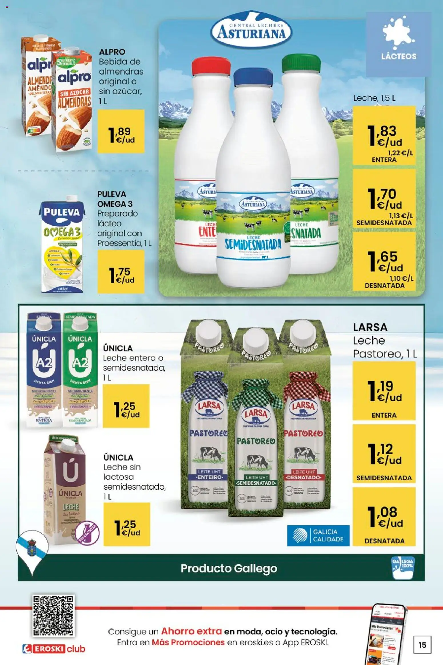 Eroski - Quen ben te quere farache aforrar │ válido desde el 15.01.2026 | Página: 15 | Productos: Leche sin lactosa, Leche entera, Δοχείο φοντί, Leche