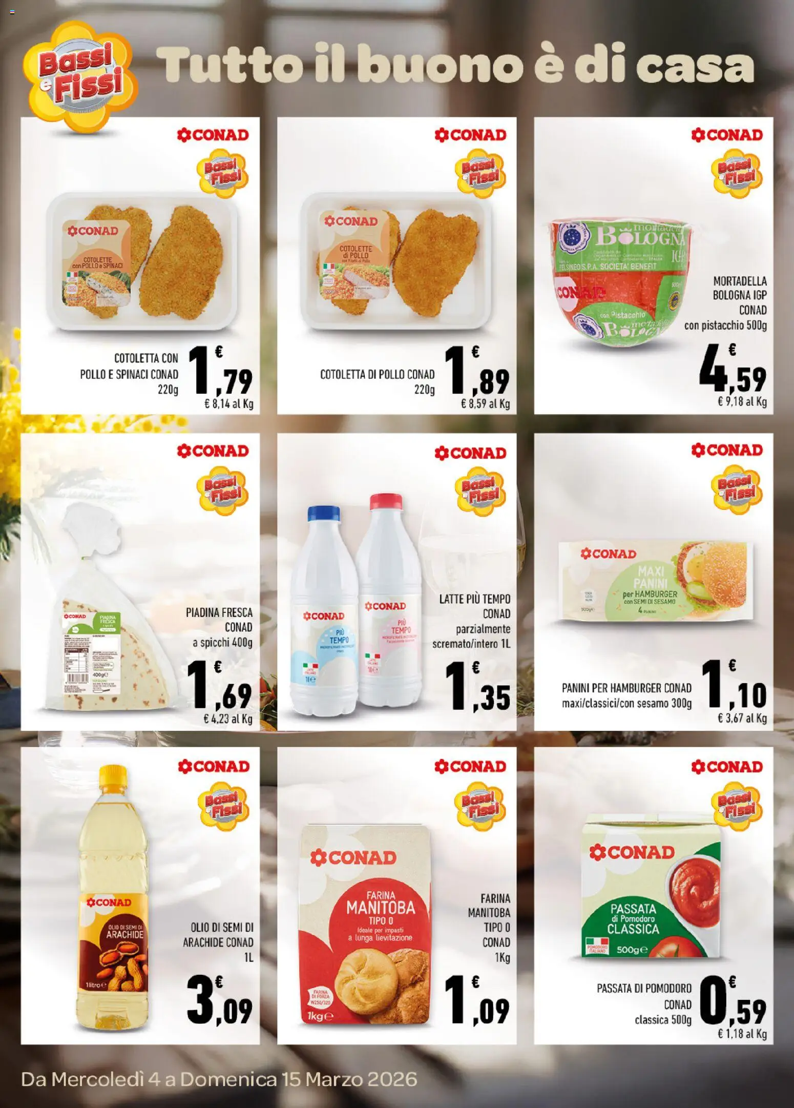 Volantino Conad del 04.03.2026 | Pagina: 2 | Prodotti: Latte, Spinaci, Passata di pomodoro, Piadina