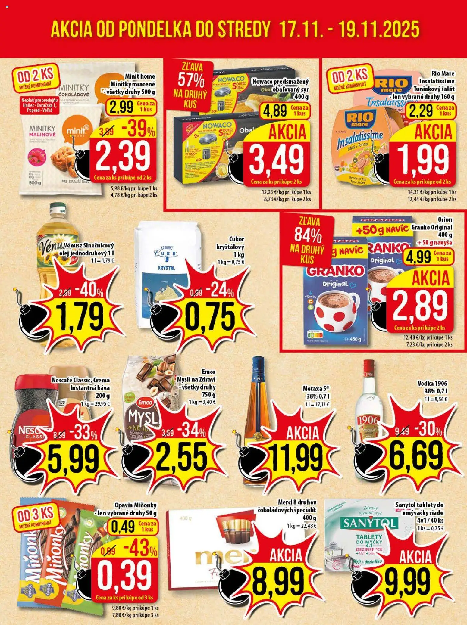 Nové Klas akcie – leták je platný od 17.11.2025 | Strana: 3 | Produkty: Sanytol, Merci, Rio Mare, Granko