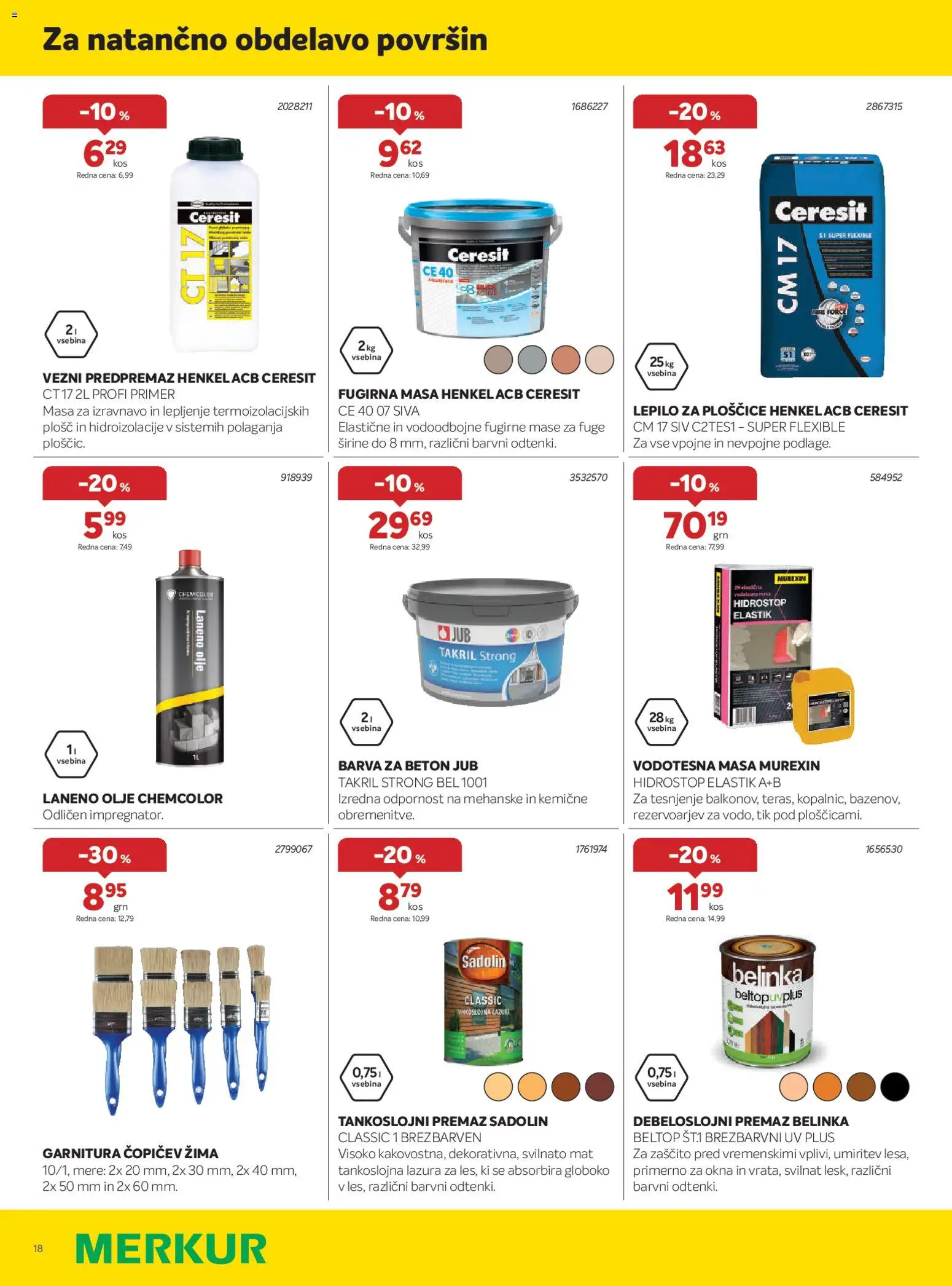 Novi Merkur katalog ponudbe – veljaven od 01.04.2026 | Stran: 18 | Izdelki: Olje, Lepilo, Barva, Beton