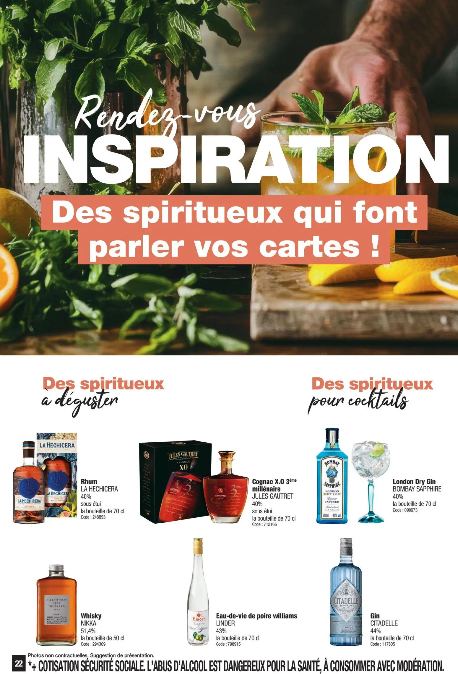 {H1} | Page: 22 | Produits: Poire, Rhum, Cognac, Gin