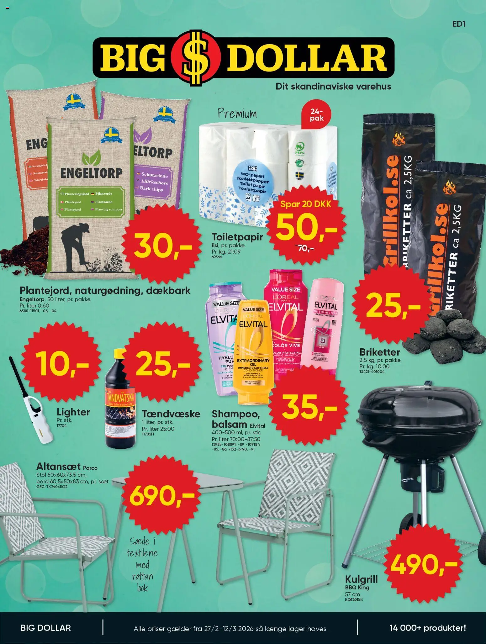 Bigdollar tilbudsavis – gyldig fra 27.02.2026 | Side: 1 | Produkter: Balsam, Bord, Stol, Toilet