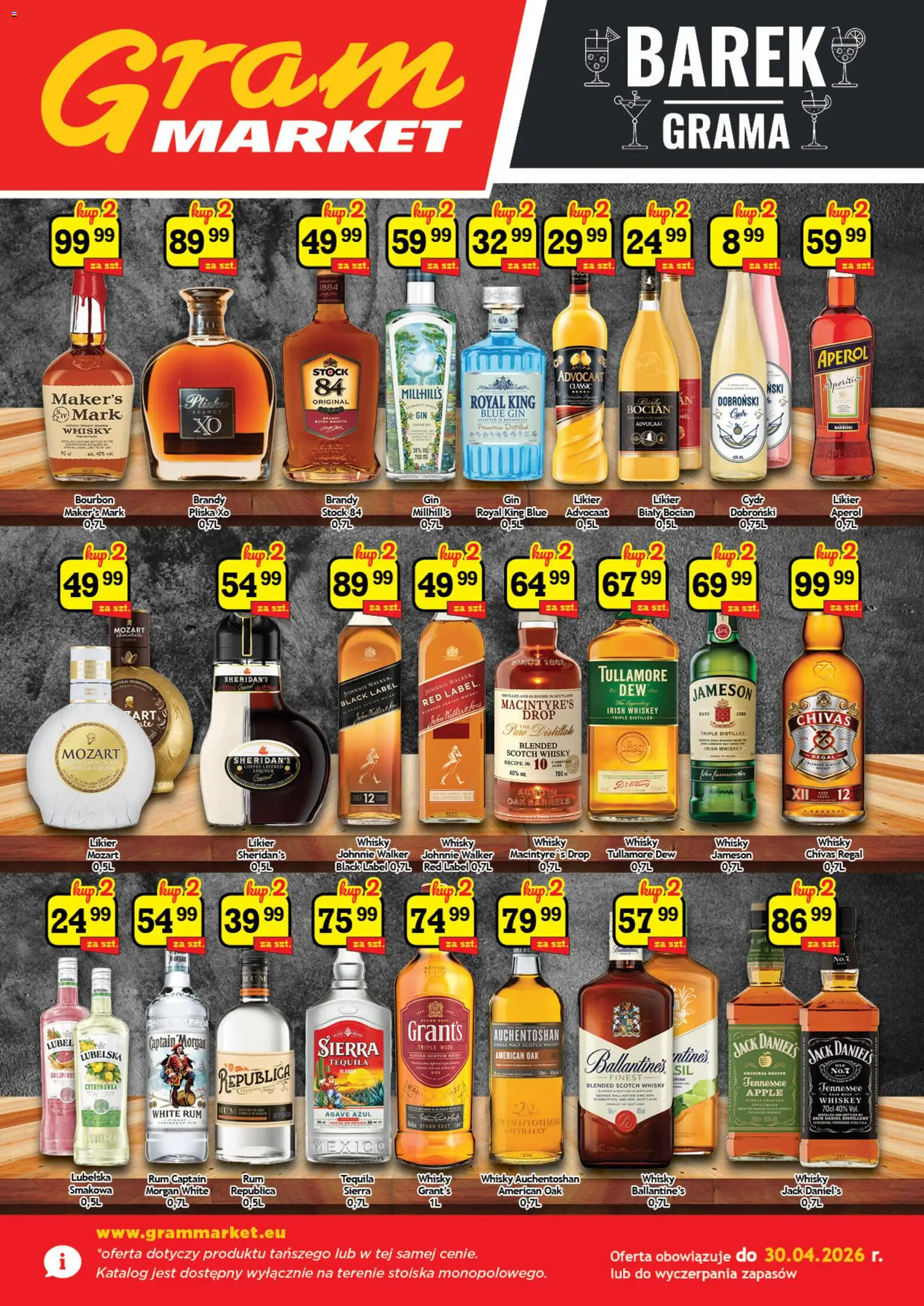 Gram Market gazetka - Barek od 01.04.2026 | Strona: 1 | Produkty: Bourbon, Jack Daniel's, Whisky, Aperol