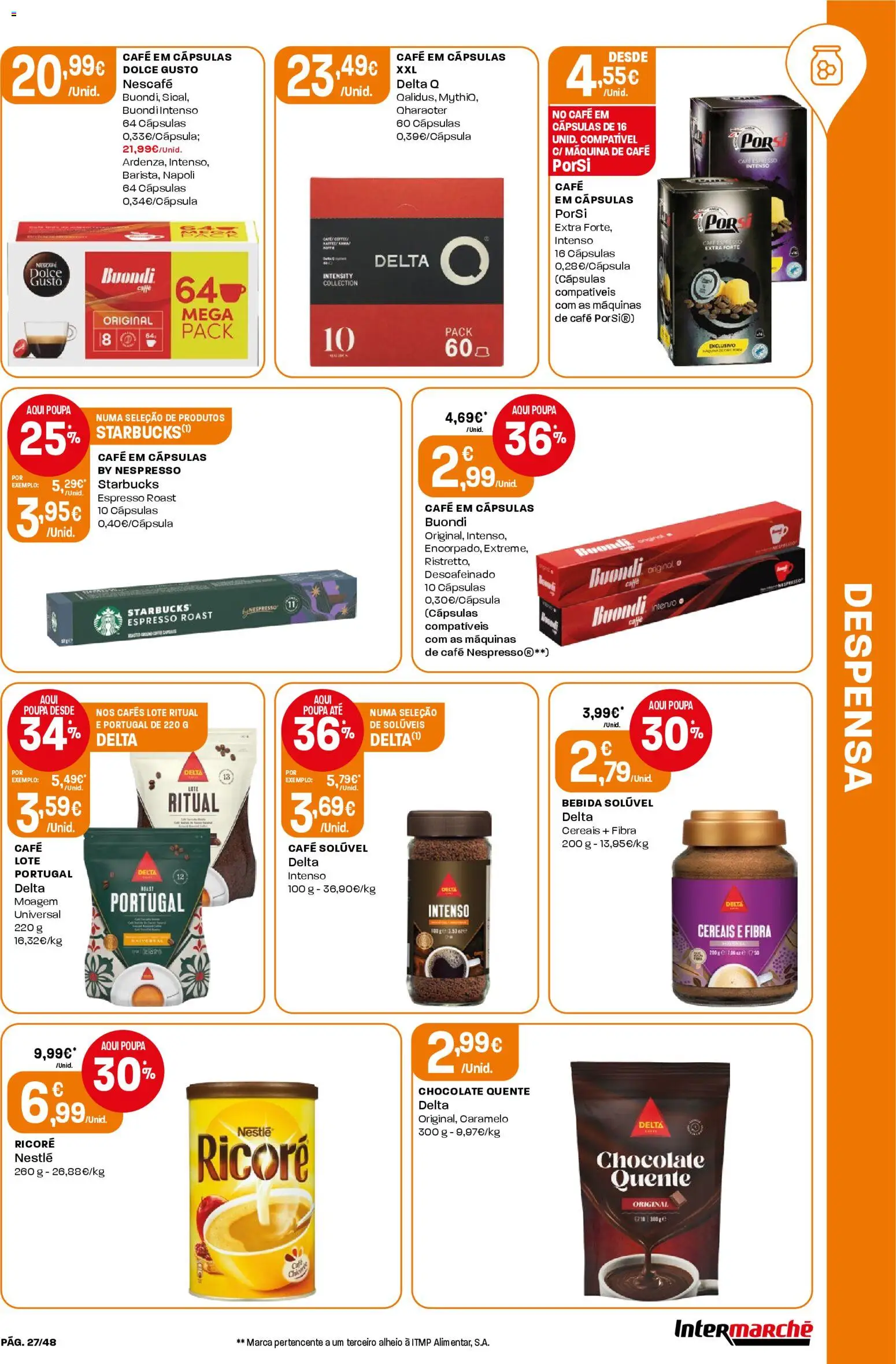 Intermarché folheto │ válido de 19.03.2026 | Página: 27 | Produtos: Delta q, Café solúvel, Cápsulas café, Café