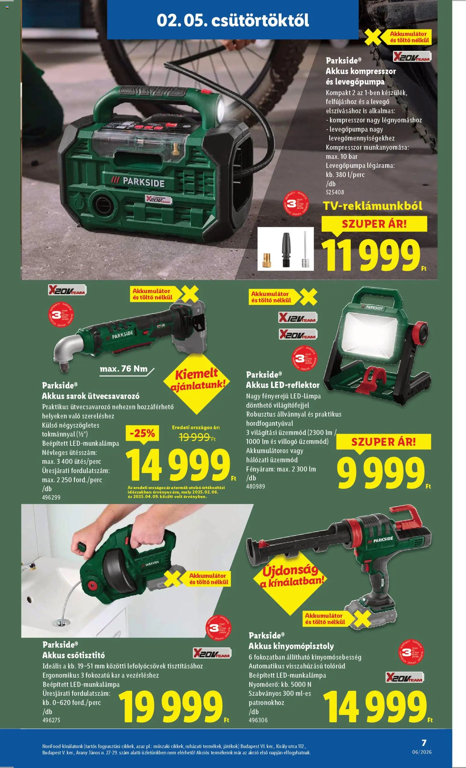 Lidl akciós ujság - amely érvényes a következő dátumtól: 05.02.2026 | Oldal: 7 | Termékek: Parkside, Kompresszor, Akkumulátor, Töltő