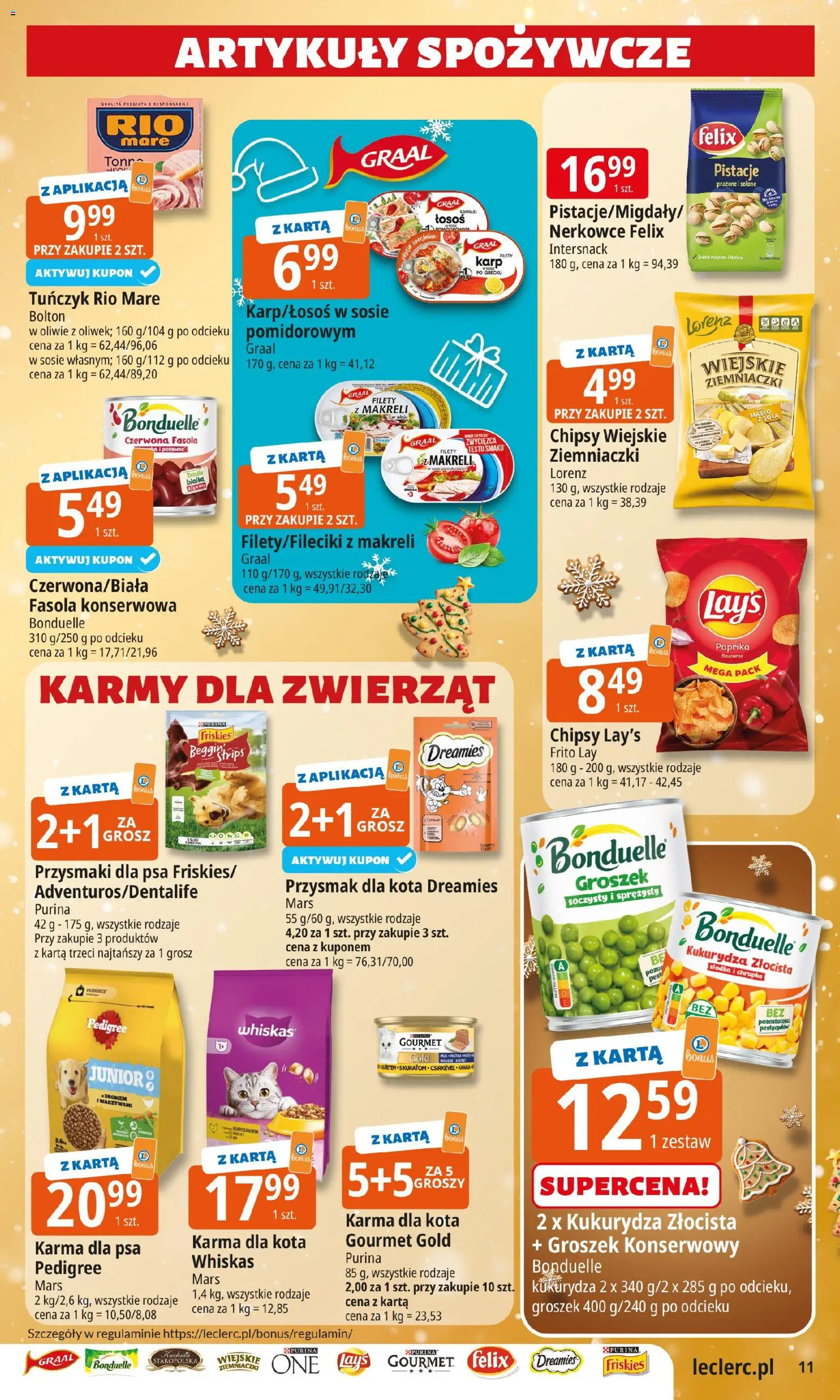 E.Leclerc Gazetka - Warszawa Ursynów od 09.12.2025 | Strona: 11 | Produkty: Karta, Łosoś, Tuńczyk, Przysmaki dla psa