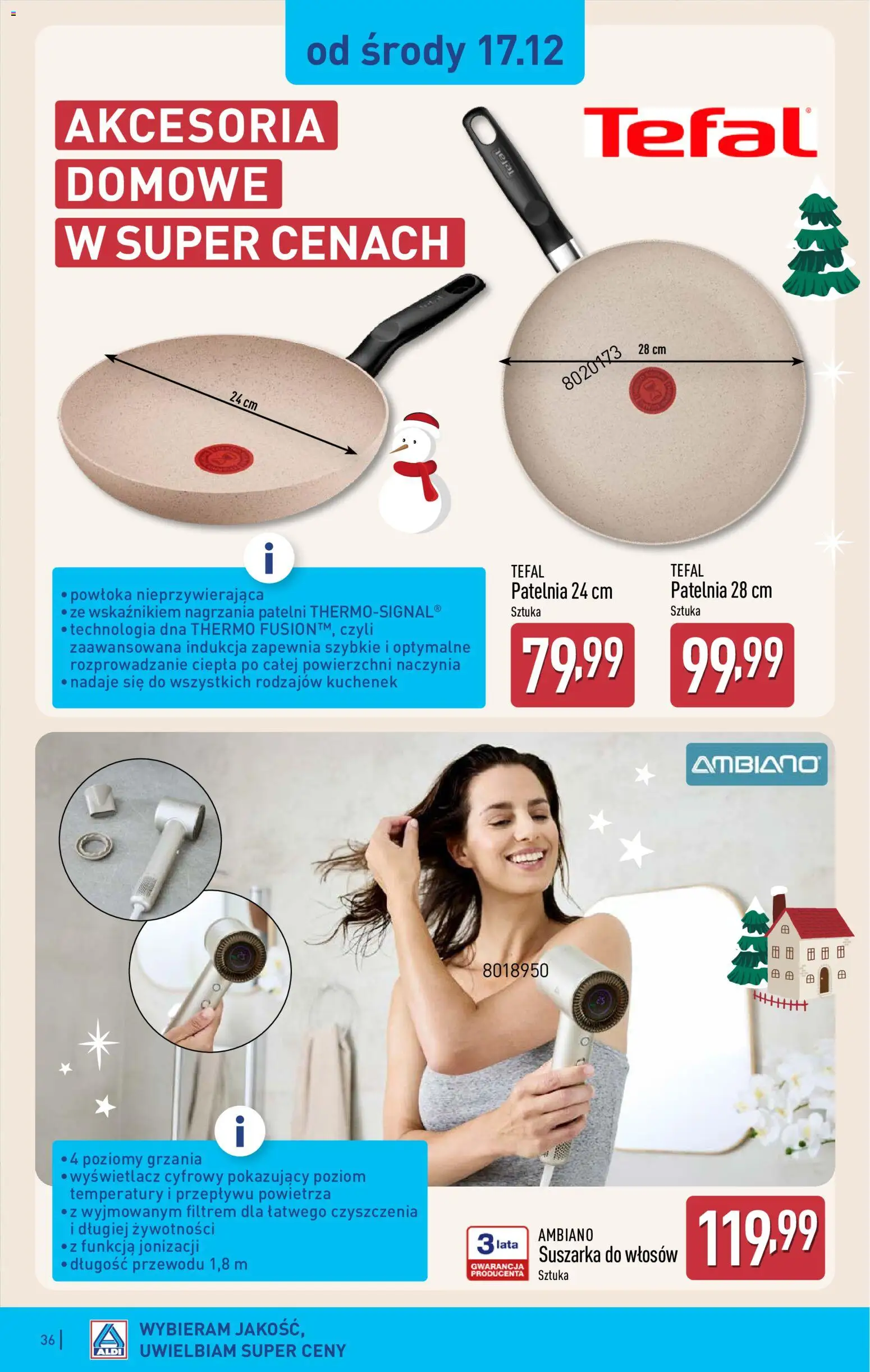 Aldi Gazetka od 15.12.2025 | Strona: 36 | Produkty: Suszarka, Suszarka do włosów, Patelnia, Tefal