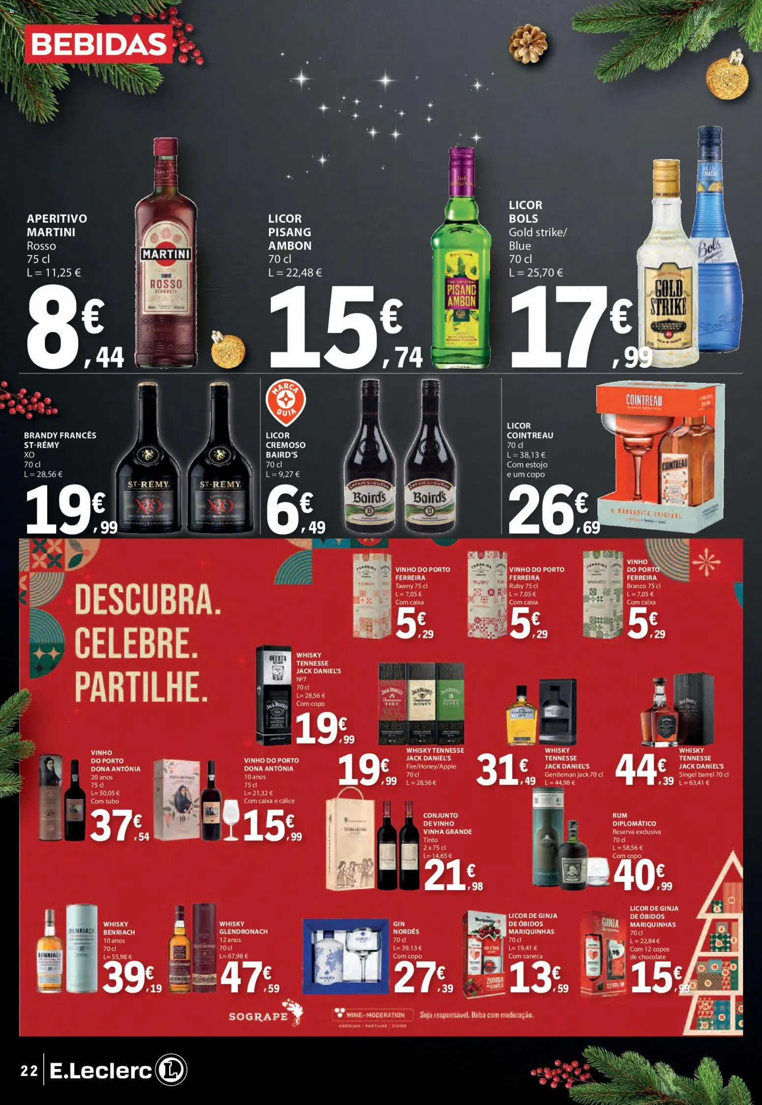 E.Leclerc folheto │ válido de 09.12.2025 | Página: 22 | Produtos: Copos, Licor, Chocolate, Vinho