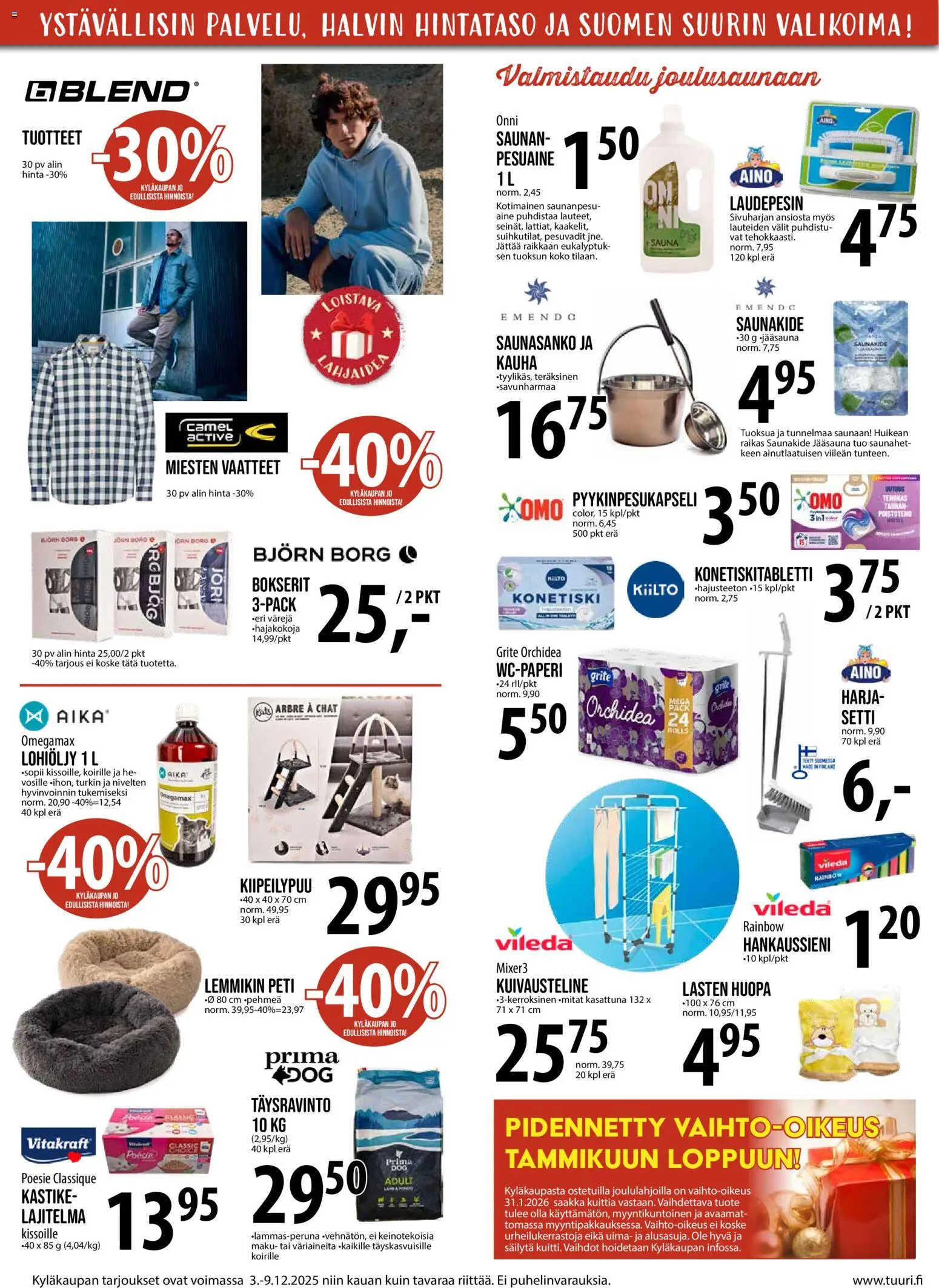 Tuuri tarjoukset – voimassa 03.12.2025 alkaen | Sivu: 8 | Tuotteet: Harja, Pesuaine, Vaatteet, Bokserit