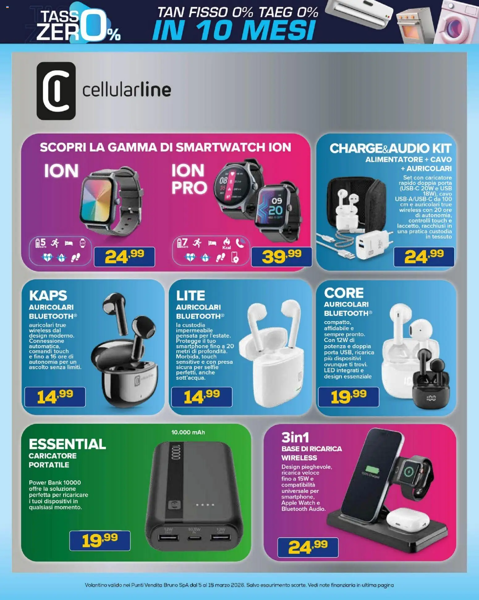 Volantino BRUNO del 05.03.2026 | Pagina: 17 | Prodotti: Auricolari, Cavo, Smartwatch, Presa