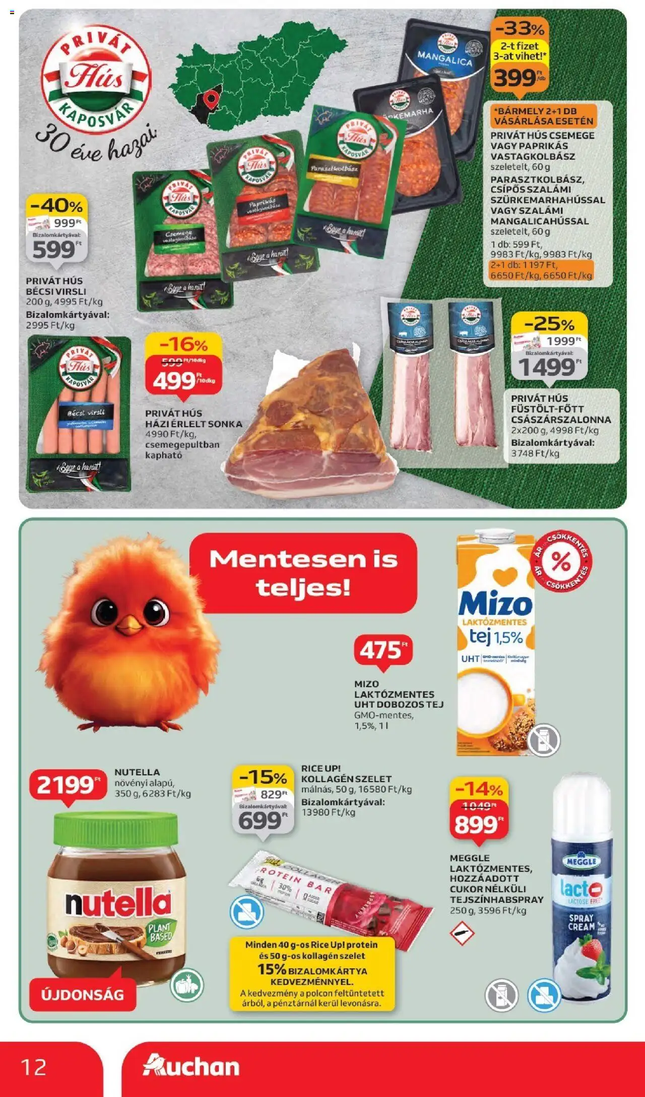 Auchan akciós ujság - amely érvényes a következő dátumtól: 11.09.2025 | Oldal: 12 | Termékek: Sonka, Protein, Vastagkolbász, Szalámi