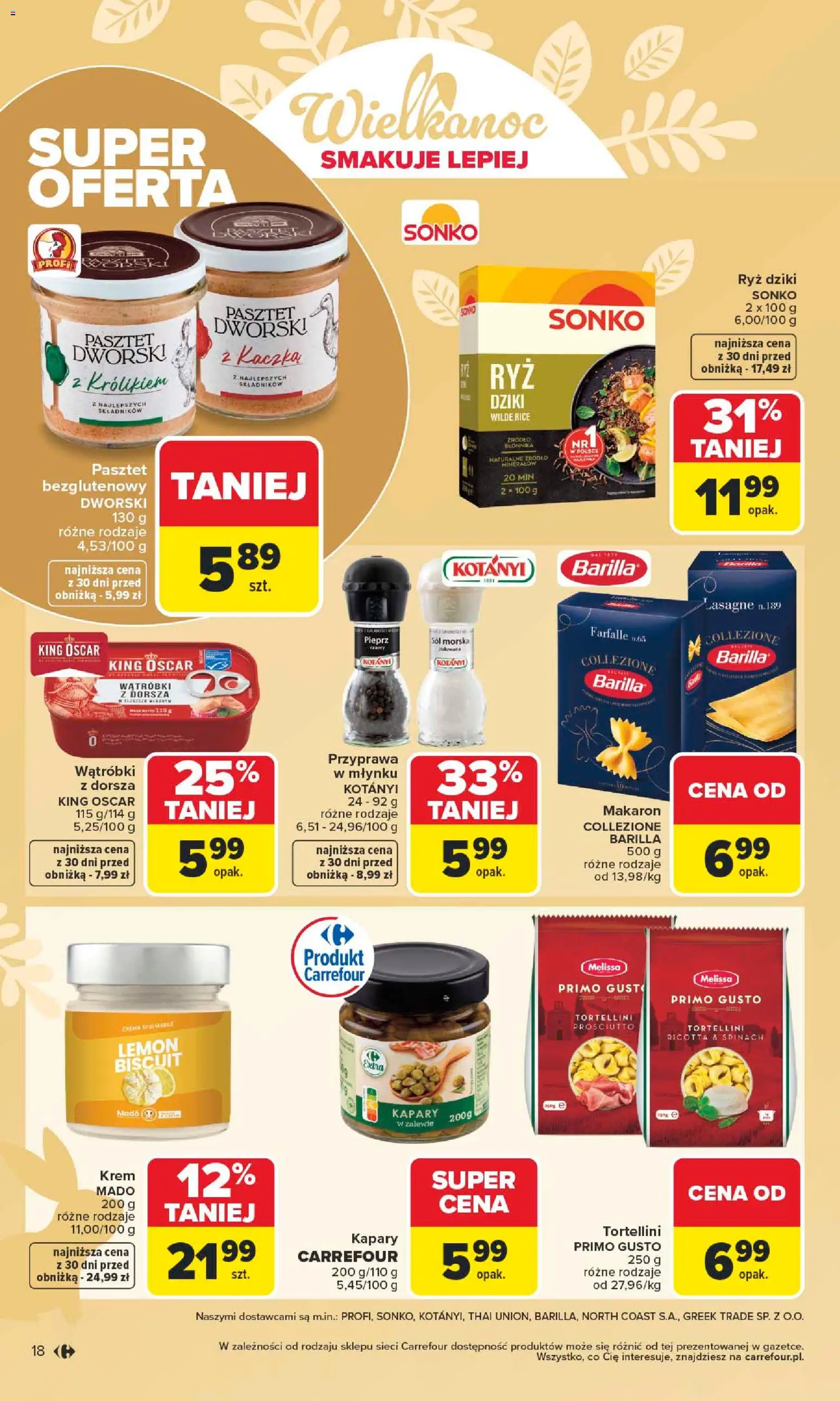 Carrefour gazetka - Wielkanoc smakuje lepiej od 16.03.2026 | Strona: 18 | Produkty: Kaczka, Prosciutto, Ryż, Krem