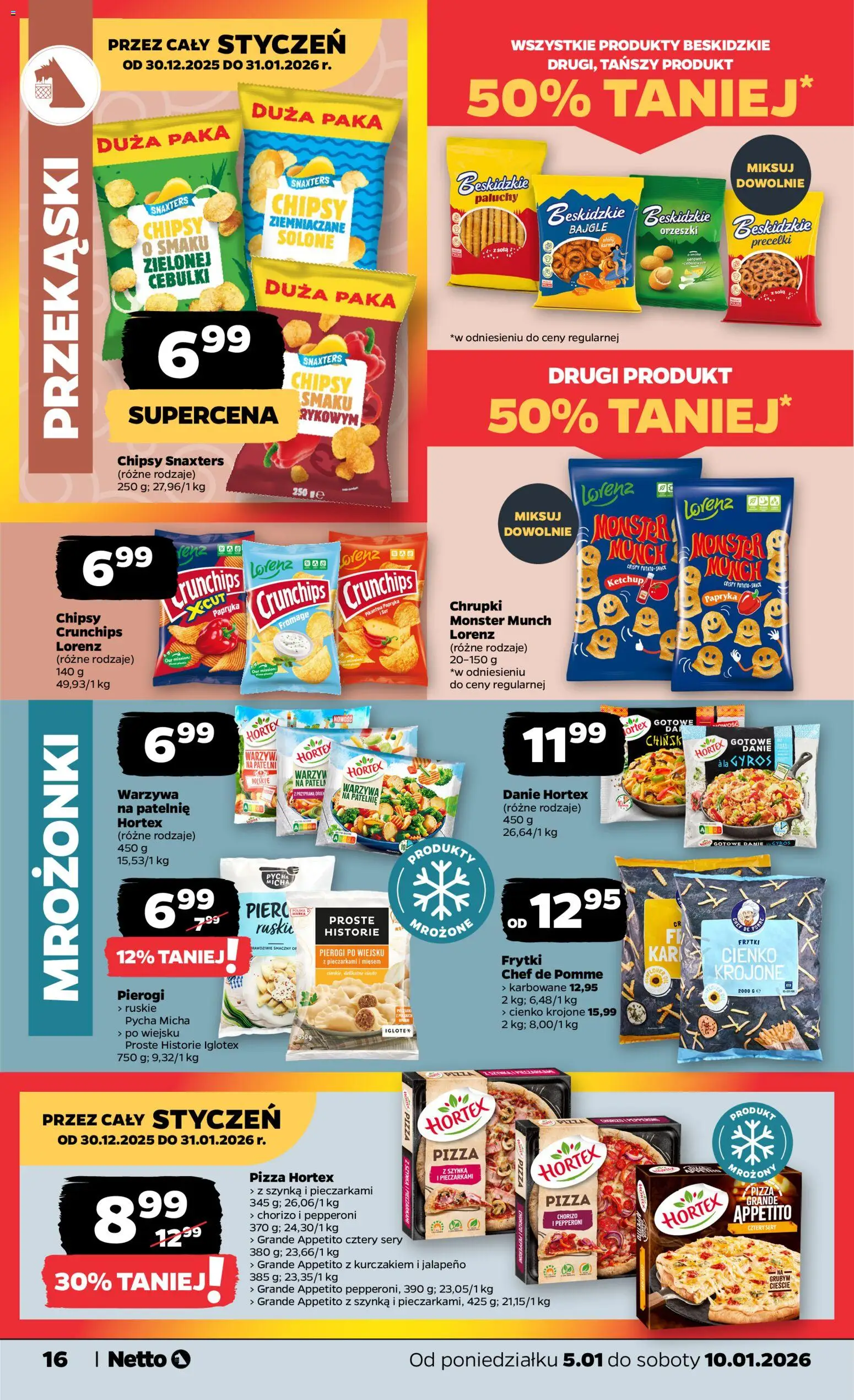 Netto gazetka - Spożywcza od 05.01.2026 | Strona: 16 | Produkty: Chipsy, Chrupki, Pizza, Frytki