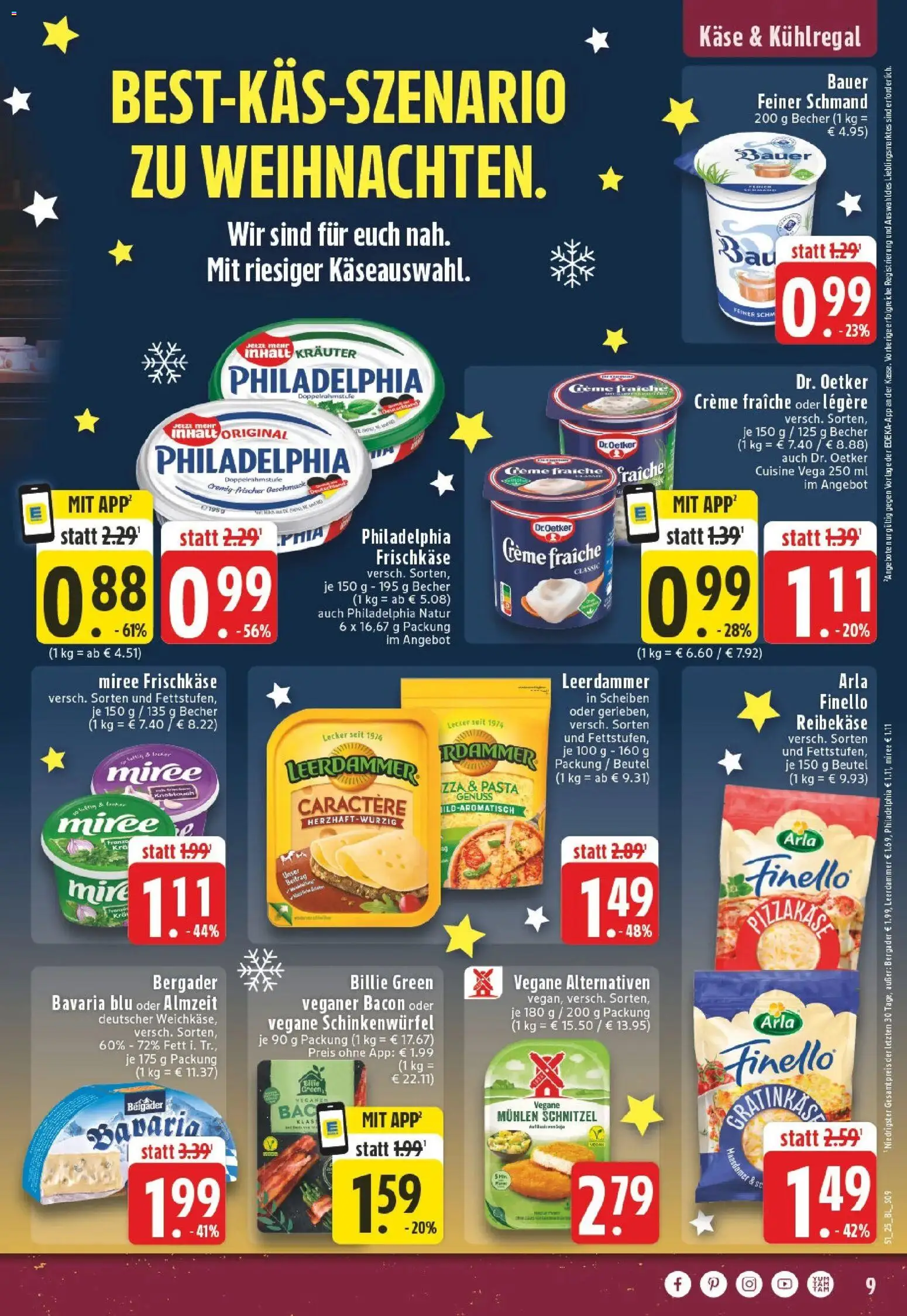 Edeka prospekt Castrop-Rauxel	 – gültig ab 15.12.2025 | Seite: 9 | Produkte: Philadelphia, Leerdammer, Creme, Reibekase