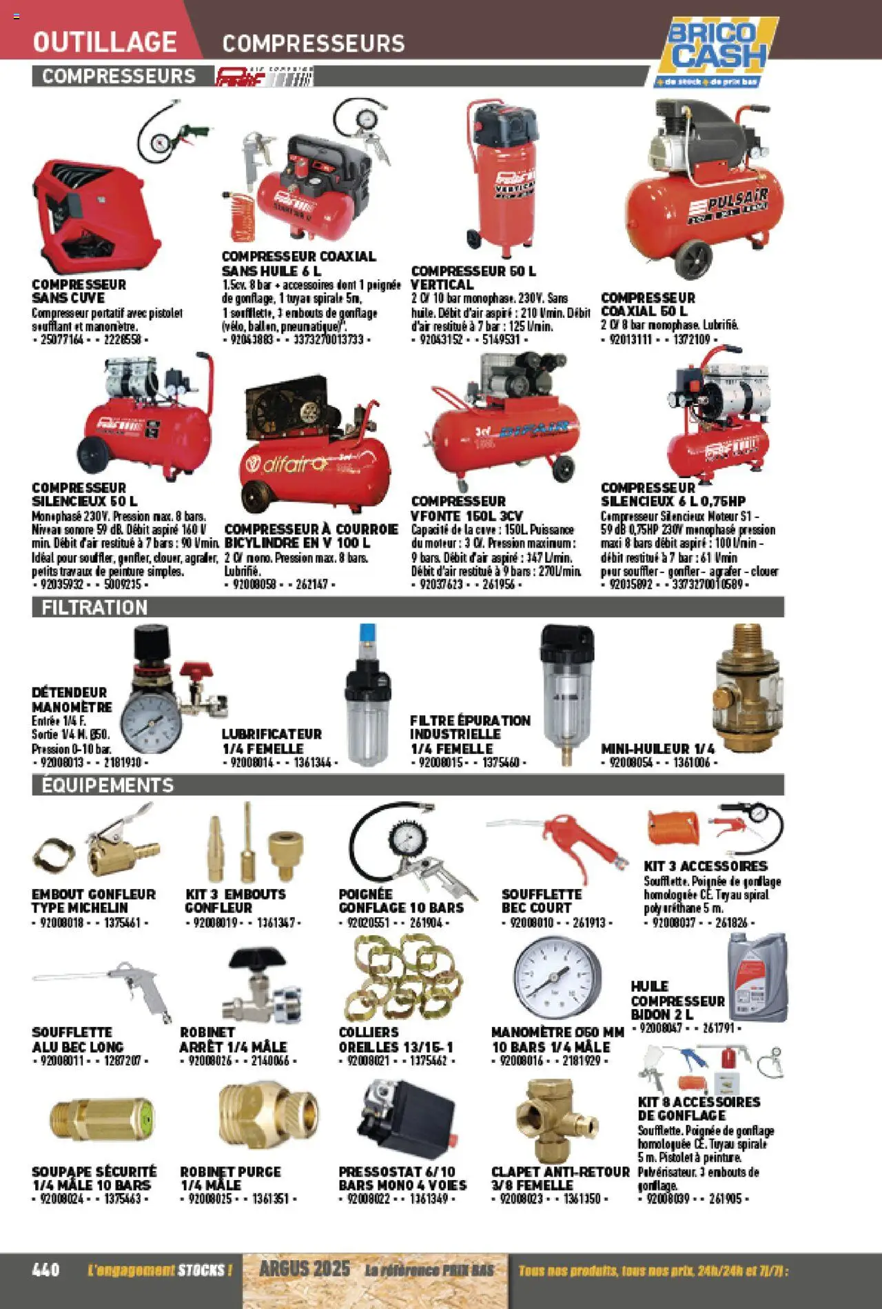 {H1} | Page: 440 | Produits: Robinet, Manomètre, Tuyau, Compresseurs