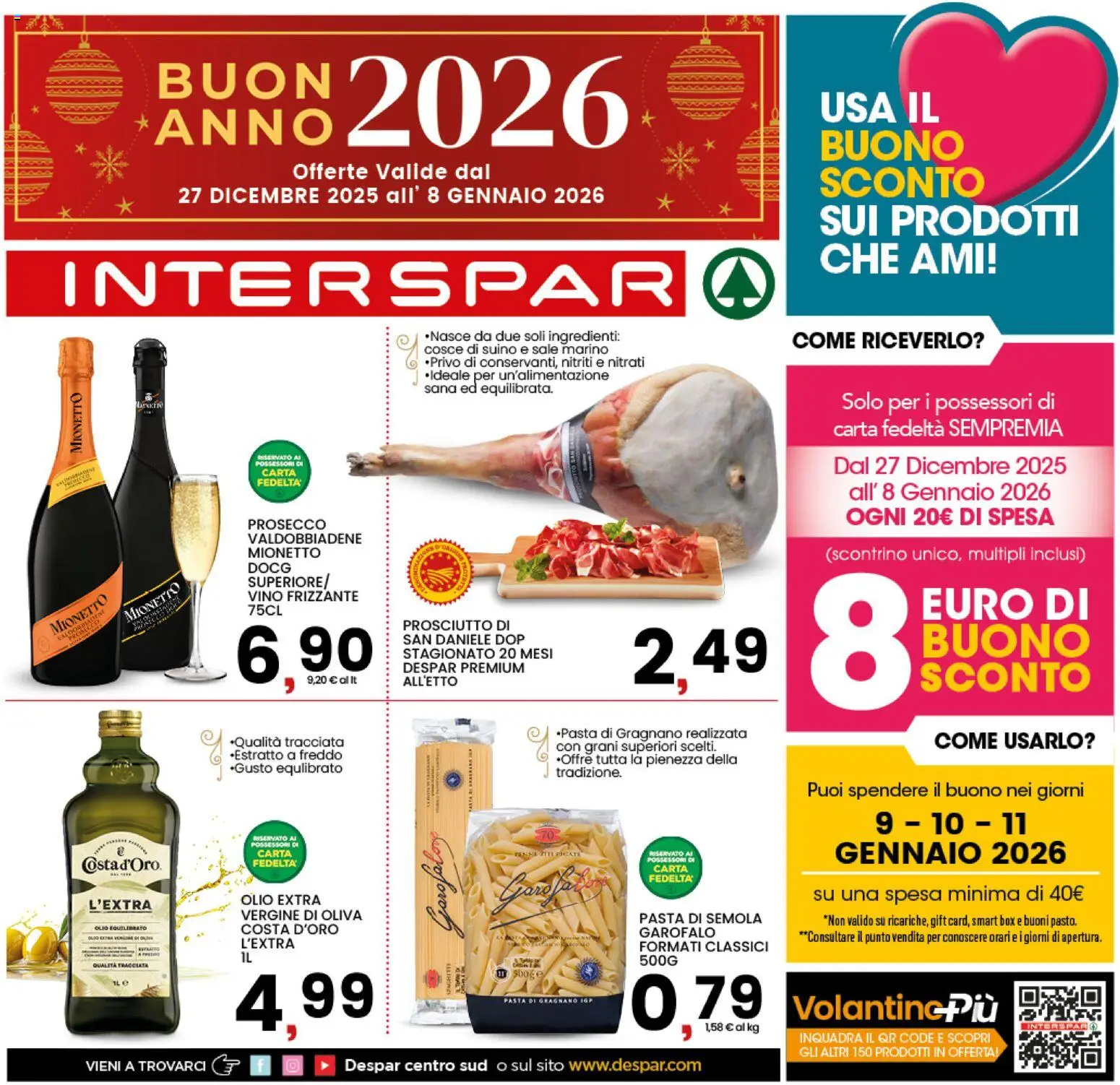 Volantino Interspar del 26.12.2025 | Pagina: 1 | Prodotti: Prosecco, Suino, Olio, Pasta
