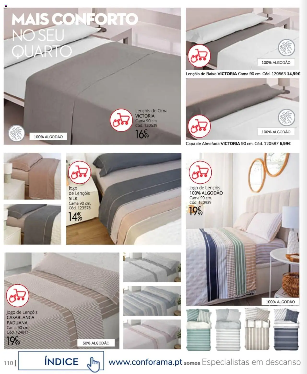 Conforama - Descanso  │ válido de 07.08.2025 | Página: 110 | Produtos: Lençóis, Algodão, Cama, Almofada