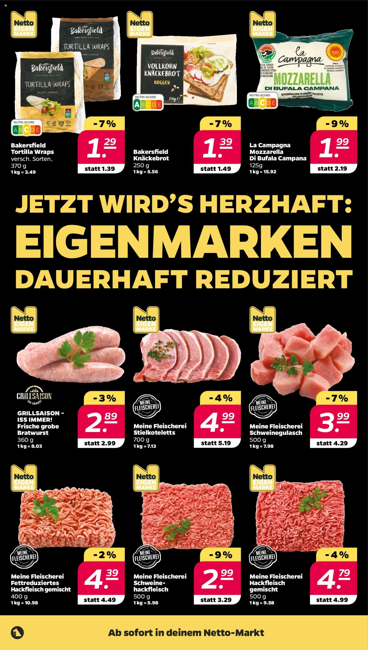 Netto Prospekt 	 – gültig ab 23.02.2026 | Seite: 16 | Produkte: Schweinegulasch, Mozzarella, Bratwurst, Hackfleisch