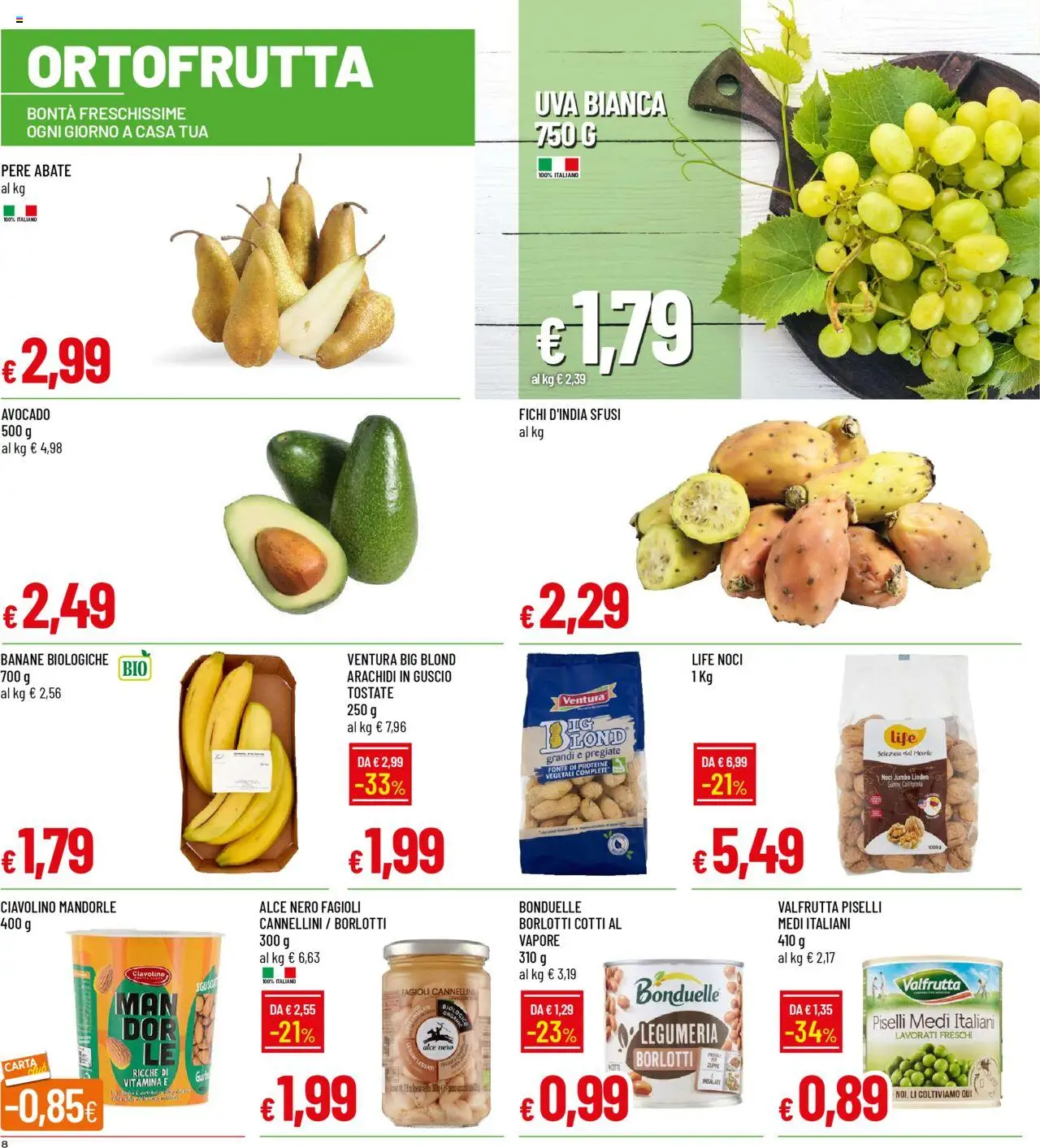 Volantino Famila del 09.10.2025 | Pagina: 8 | Prodotti: Avocado, Cannellini, Noci, Piselli