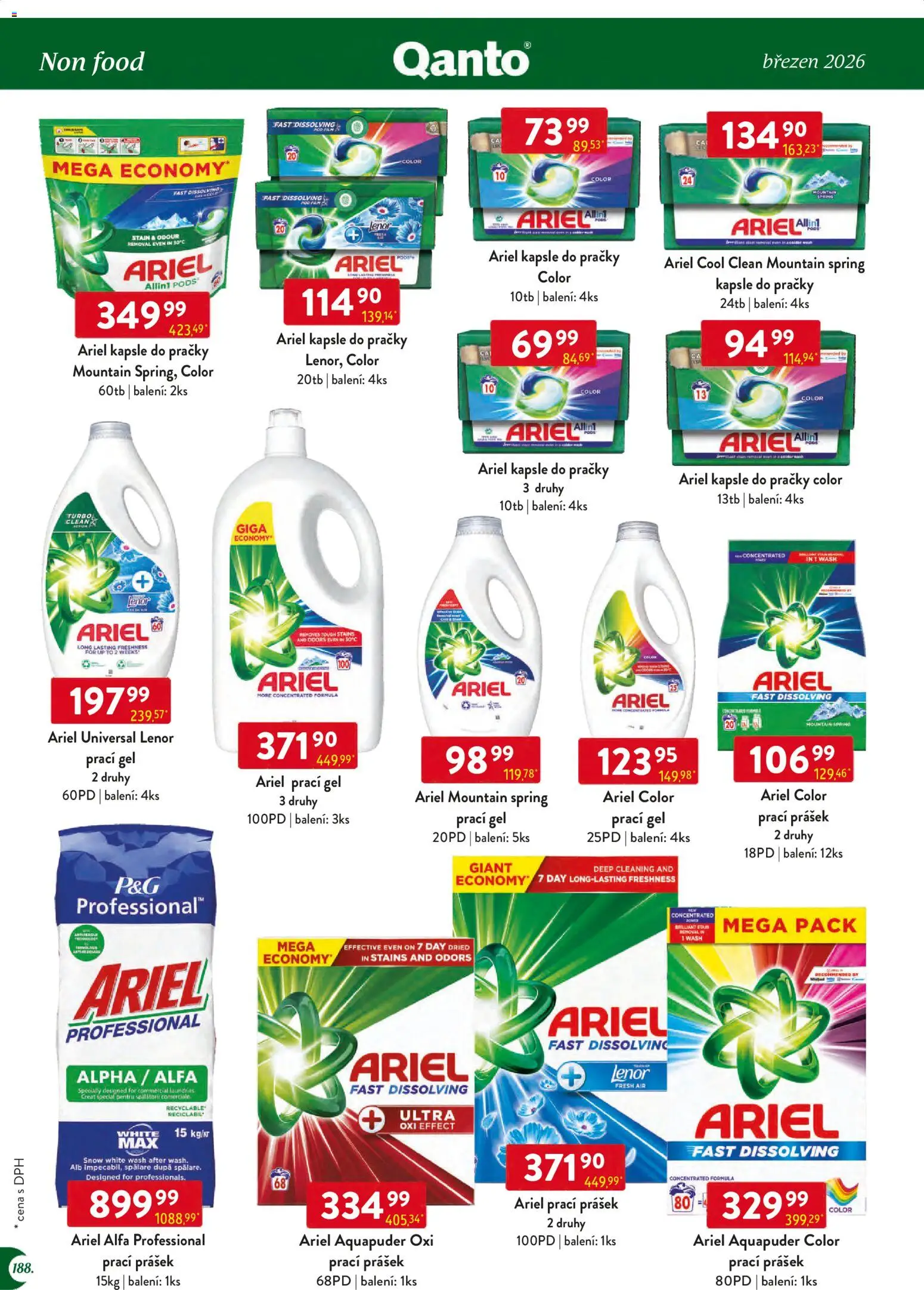 Astur & Qanto leták - Velkoobchod 03/2026 od 01.03.2026 | Strana: 188 | Produkty: Kapsle, Pračky, Prací Prášek, Ariel kapsle