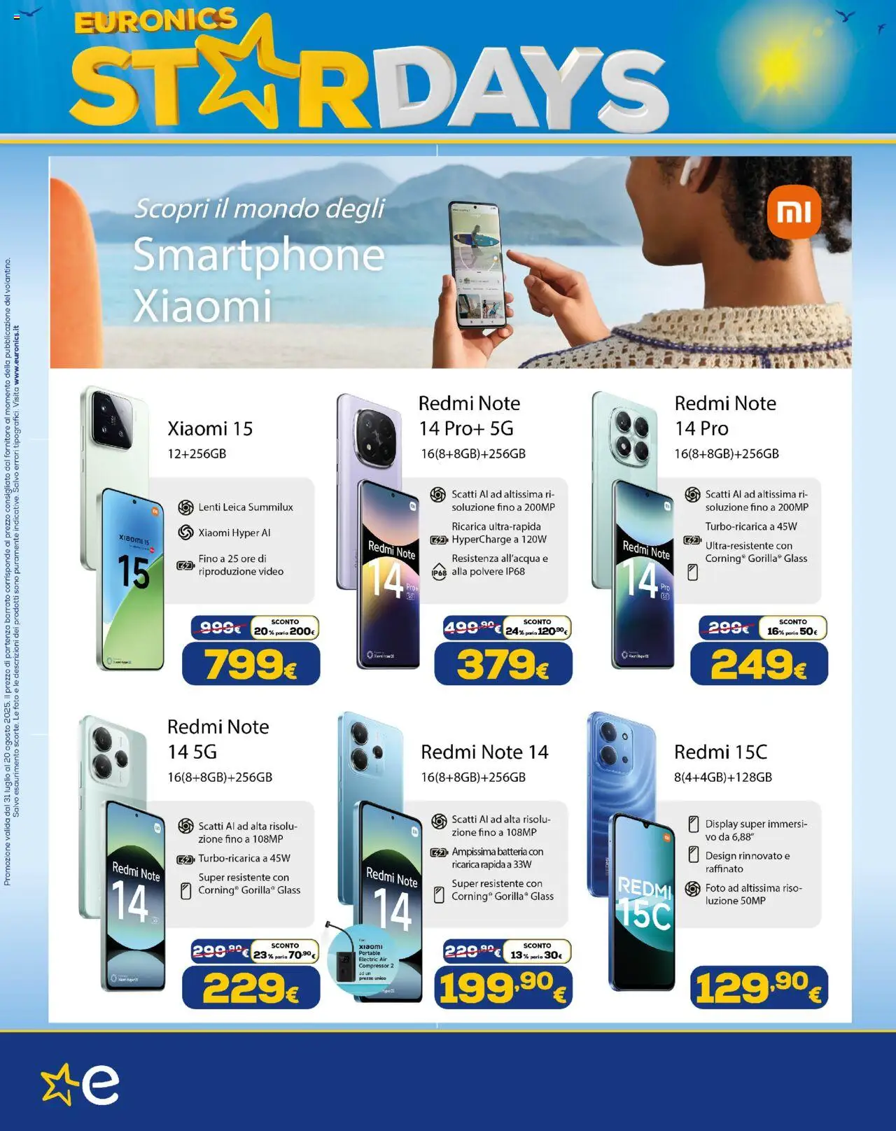Volantino Euronics del 31.07.2025 | Pagina: 4 | Prodotti: Xiaomi, Smartphone, Video, Batteria