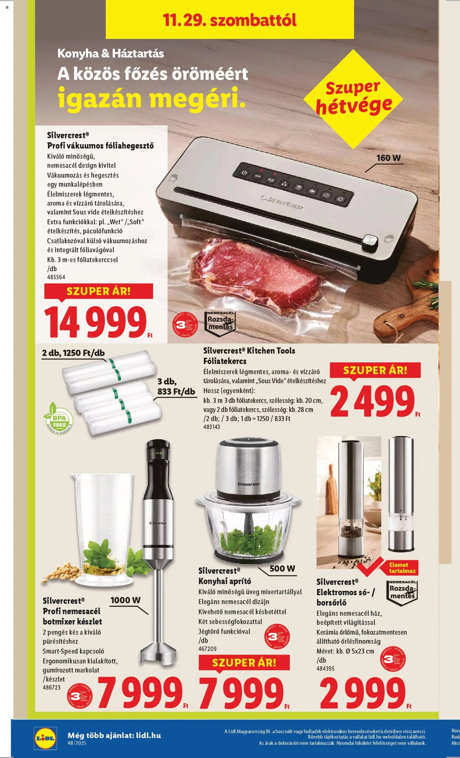 Lidl akciós ujság - amely érvényes a következő dátumtól: 27.11.2025 | Oldal: 44 | Termékek: Aprító, Botmixer, Fóliahegesztő, Kés
