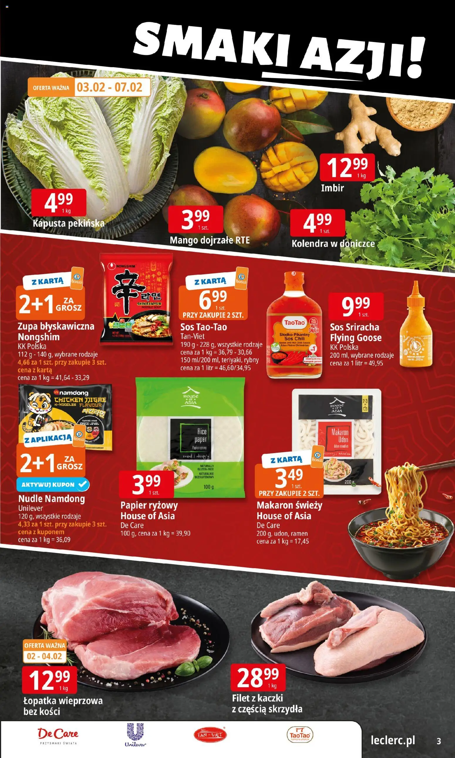 E.Leclerc Gazetka - Zielona Góra od 02.02.2026 | Strona: 3 | Produkty: Karta, Kapusta pekińska, Sriracha, Łopatka wieprzowa