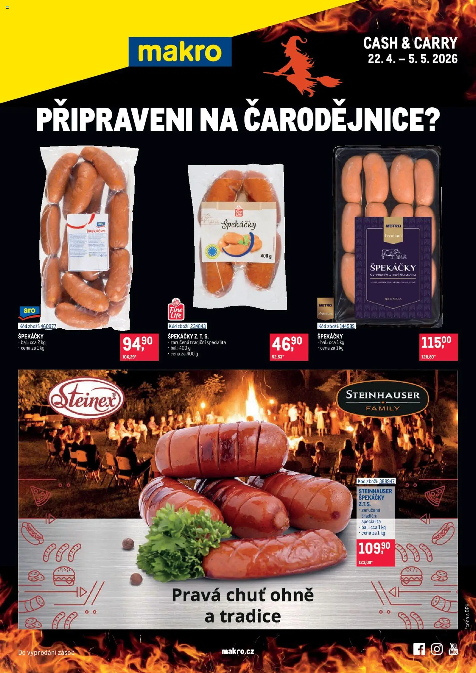 Makro leták - Čarodějnice od 22.04.2026 | Strana: 1 | Produkty: Špekáčky