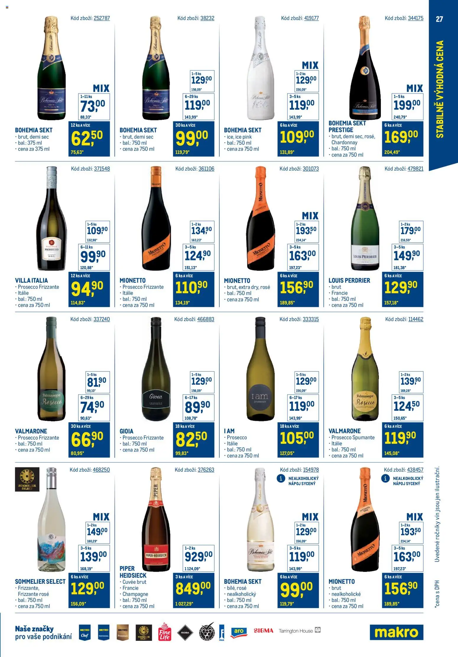 Makro leták - Stabilně výhodná cena – gastronomie od 24.09.2025 | Strana: 27 | Produkty: Prosecco, Bohemia sekt, Frizzante, Mionetto
