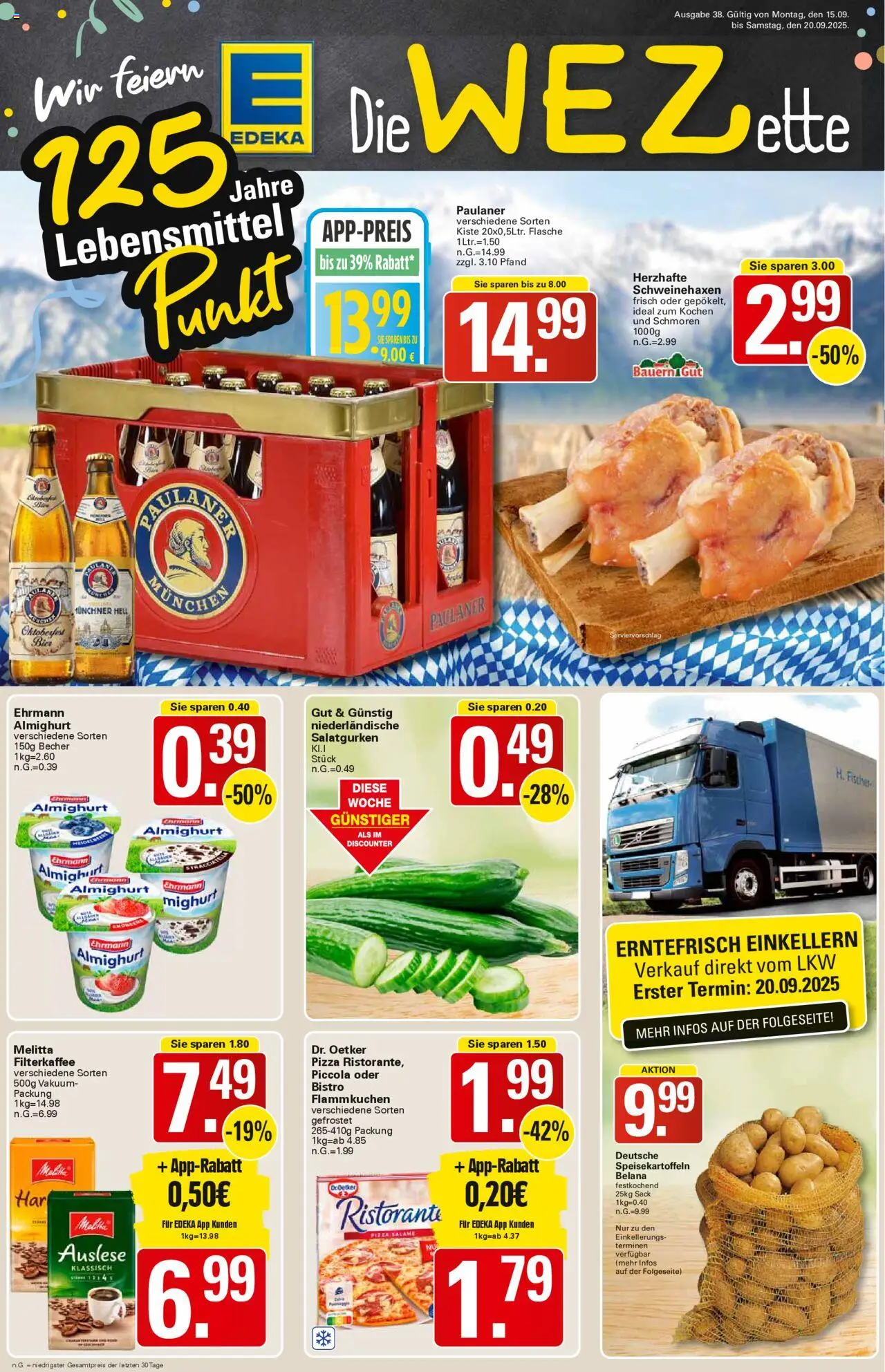 WEZ Prospekt – gültig ab 15.09.2025 | Seite: 1 | Produkte: Melitta, Ehrmann almighurt, Pizza, Paulaner