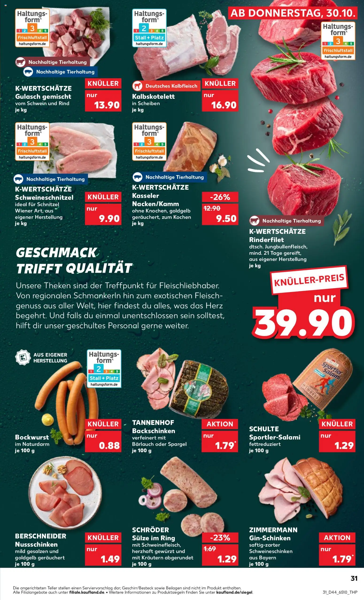 Kaufland prospekt Köln	 – gültig ab 02.11.2025 | Seite: 31 | Produkte: Rinderfilet, Schnitzel, Gulasch, Salami
