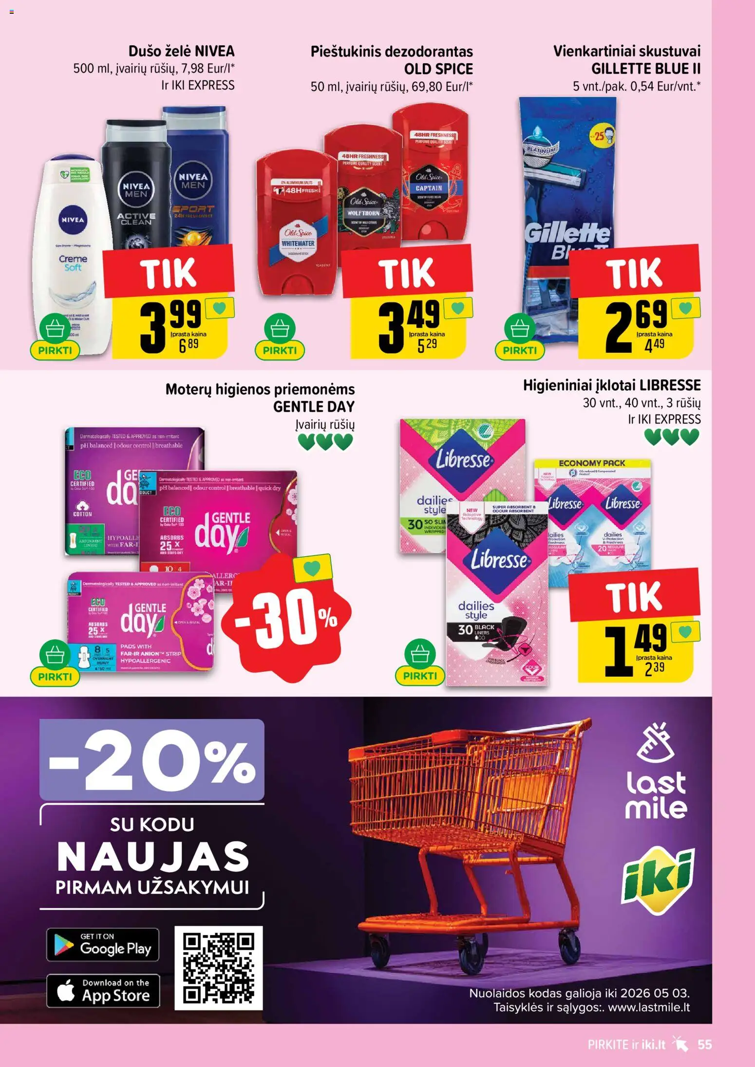 IKI akcijos nuo 27.04.2026 | Puslapis: 55 | Prekių: Dušo želė, Dezodorantas, Šalis