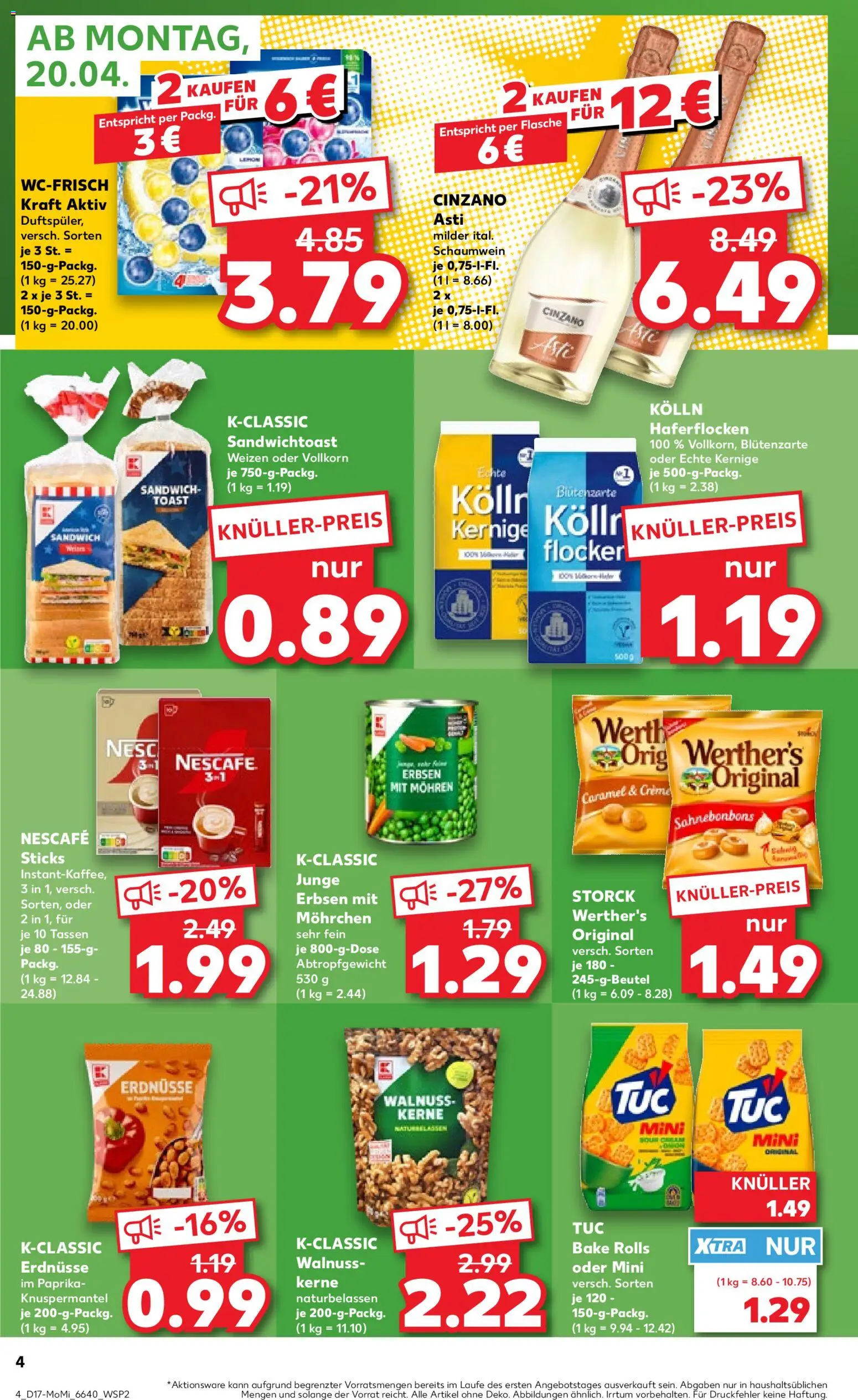 Kaufland Německo leták - Angebote ab Montag od 20.04.2026 | Strana: 4 | Produkty: Cinzano, Paprika, Nescafé