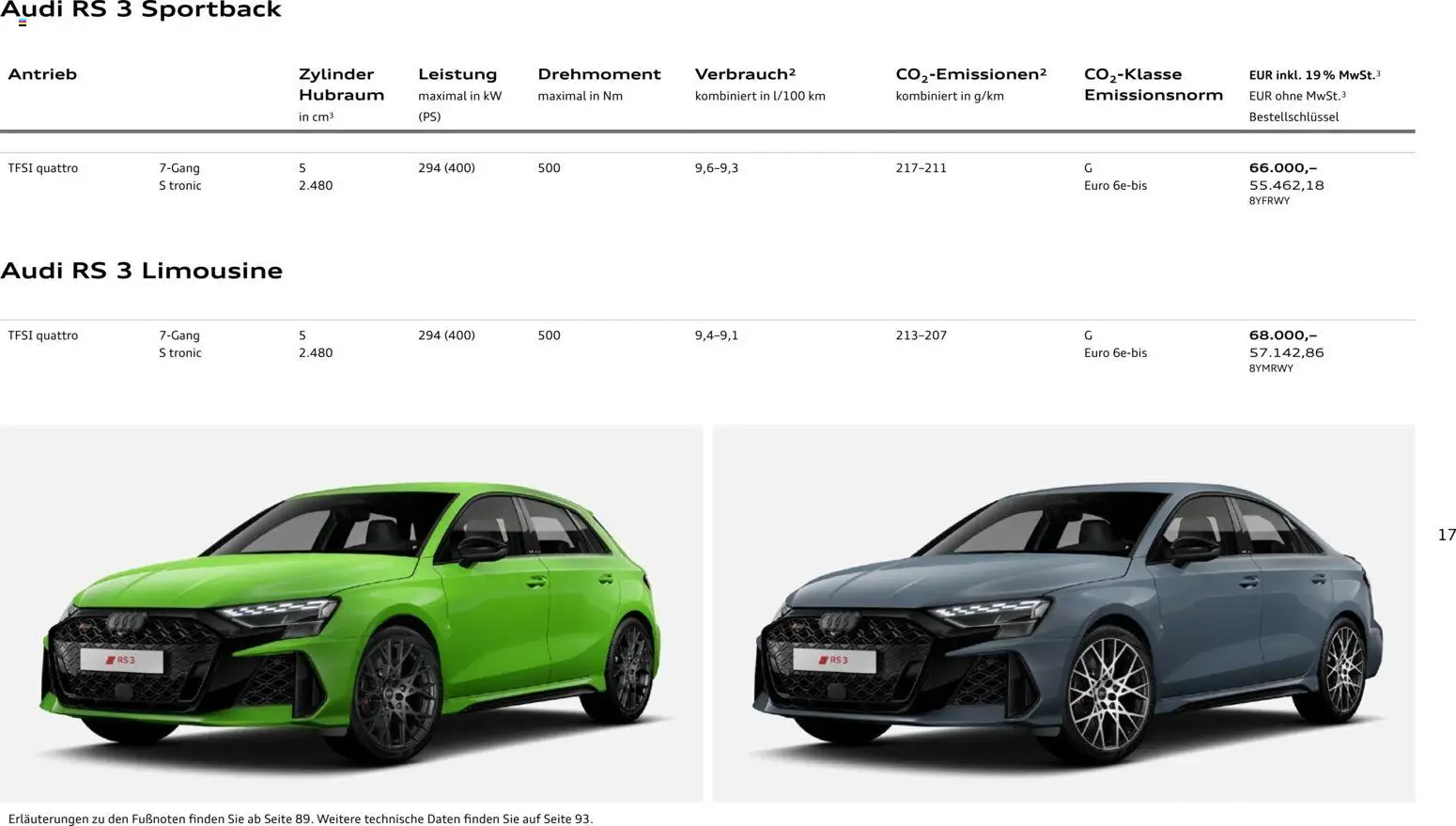 Audi RS 3 Sportback / RS 3 Limousine – gültig ab 28.10.2025 | Seite: 17