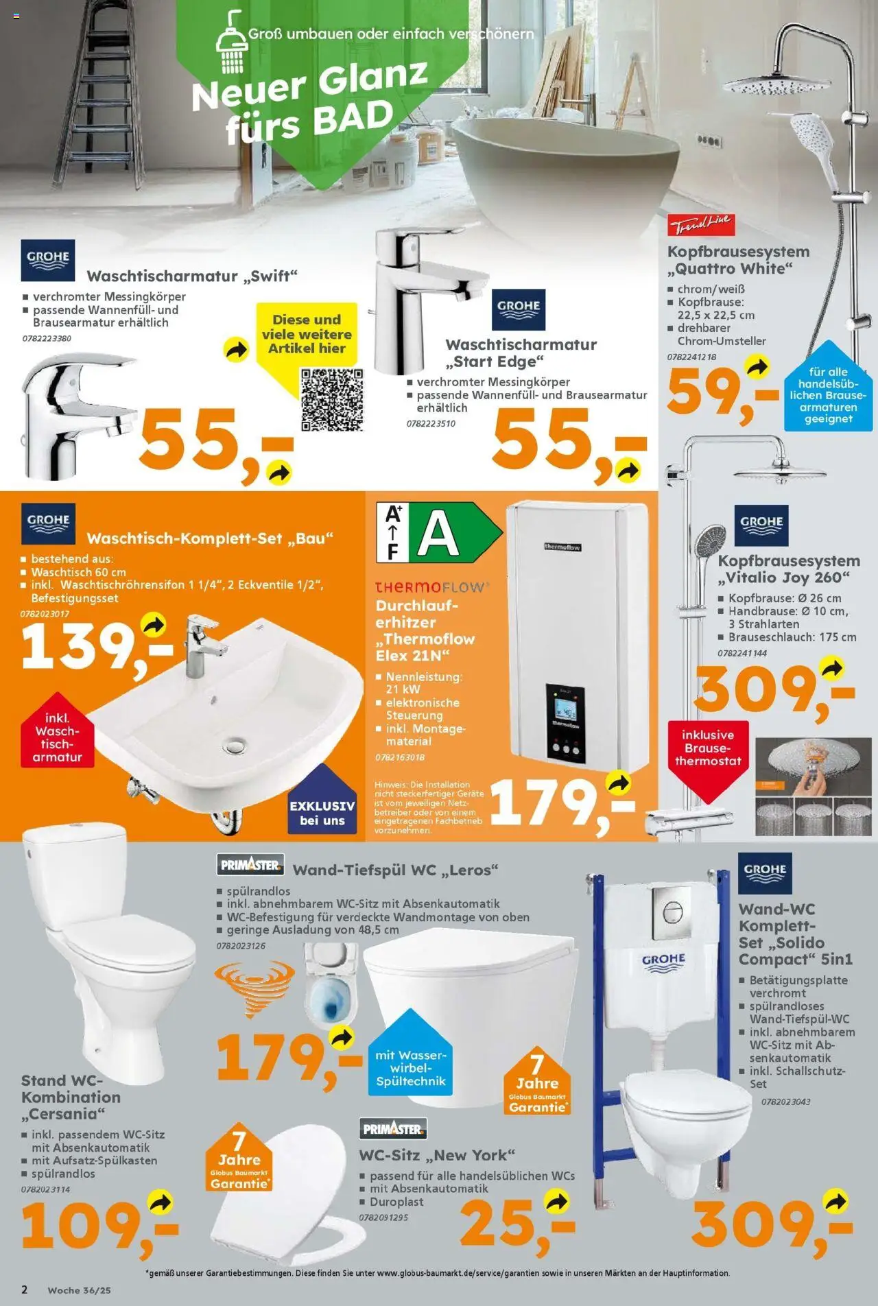 Globus Baumarkt prospekt Königsbrunn	 – gültig ab 31.08.2025 | Seite: 2 | Produkte: Bad, Armatur, Waschtisch, Wasser