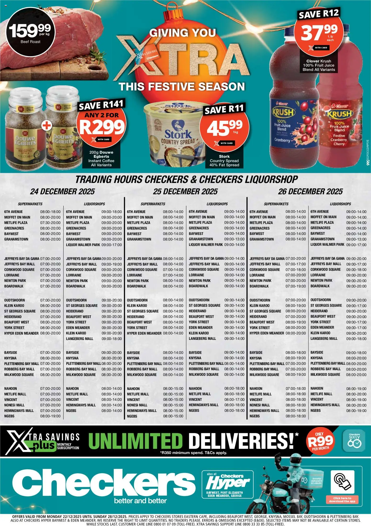 New Checkers catalogue – valid from 22.12.2025 | Page: 1 | Products: Coffee, Juice, Fat spread, Estuche organizador de viaje