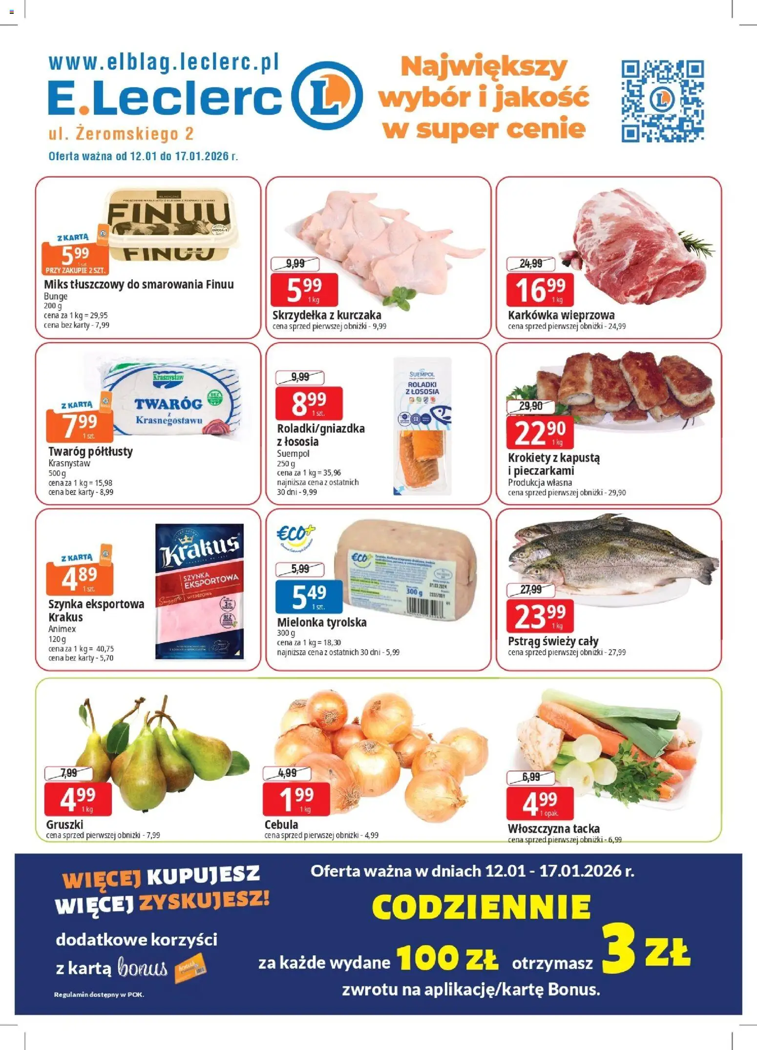 E.Leclerc Gazetka - Elbląg od 12.01.2026 | Strona: 1 | Produkty: Kapusta, Karta, Karkówka, Krokiety
