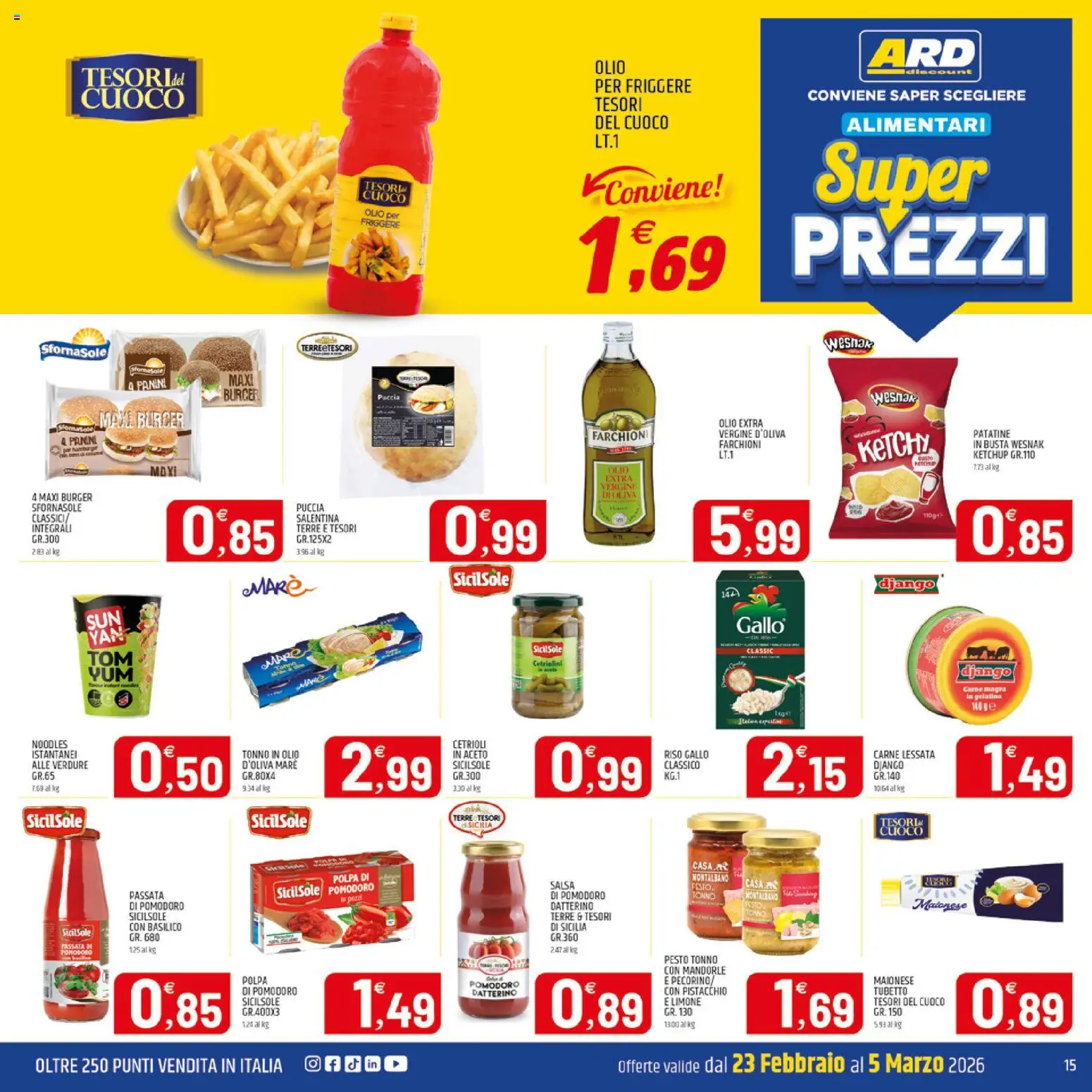 Volantino ARD Discount del 23.02.2026 | Pagina: 15 | Prodotti: Patatine, Mandorle, Tonno, Olio per friggere