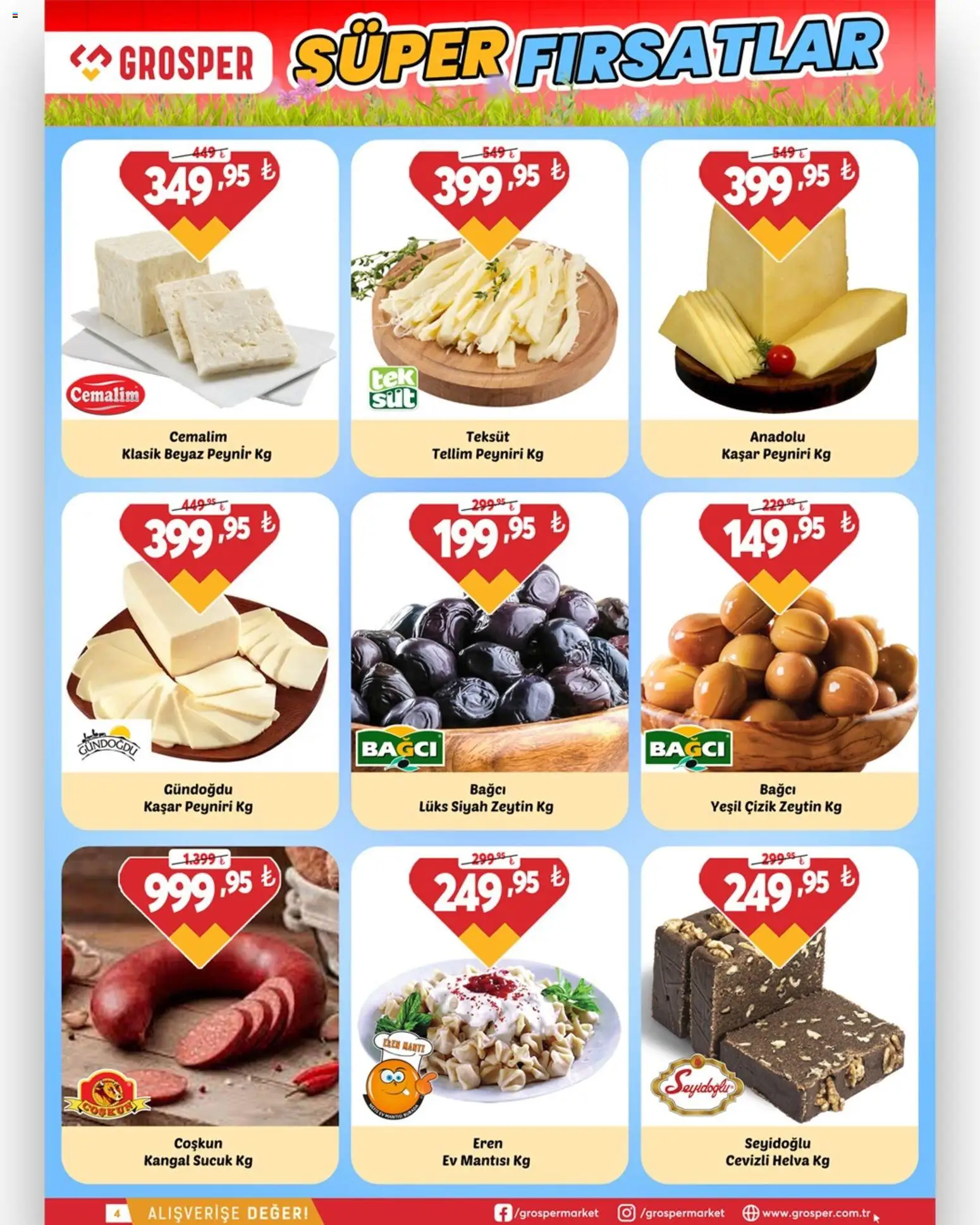 Grosper Katalog - 22.04.2026 tarihinden itibaren geçerlidir | Sayfa: 4 | Ürünler: Peynir, Zeytin, Sucuk