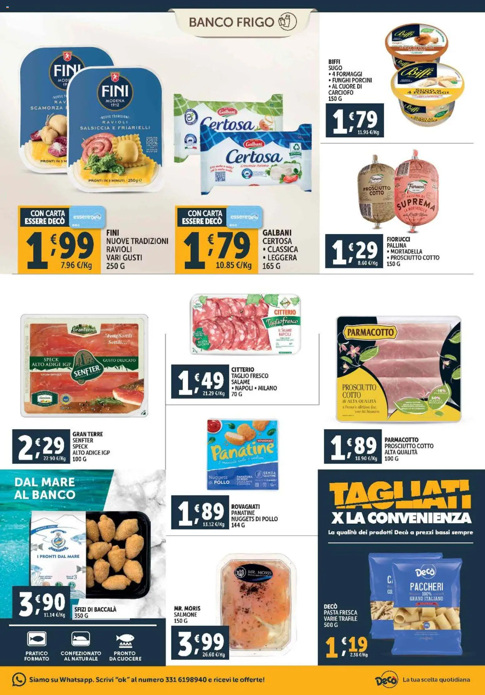 Volantino Decò del 28.10.2025 | Pagina: 9 | Prodotti: Salmone, Prosciutto, Salsiccia, Crescenza