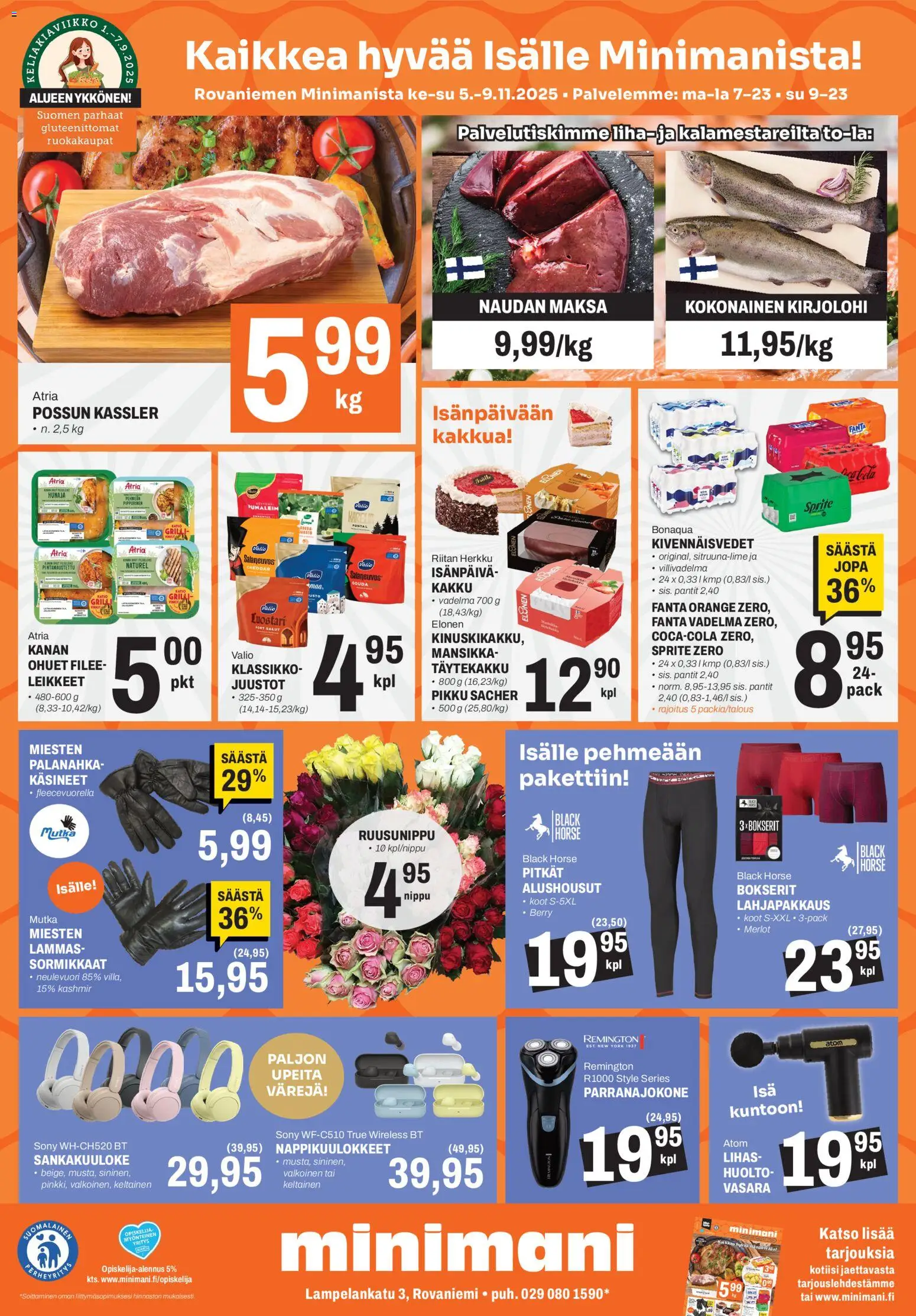 Minimani Tarjoukset - Rovaniemi – voimassa 05.11.2025 alkaen | Sivu: 1 | Tuotteet: Vadelma, Kirjolohi, Sprite, Cheddar