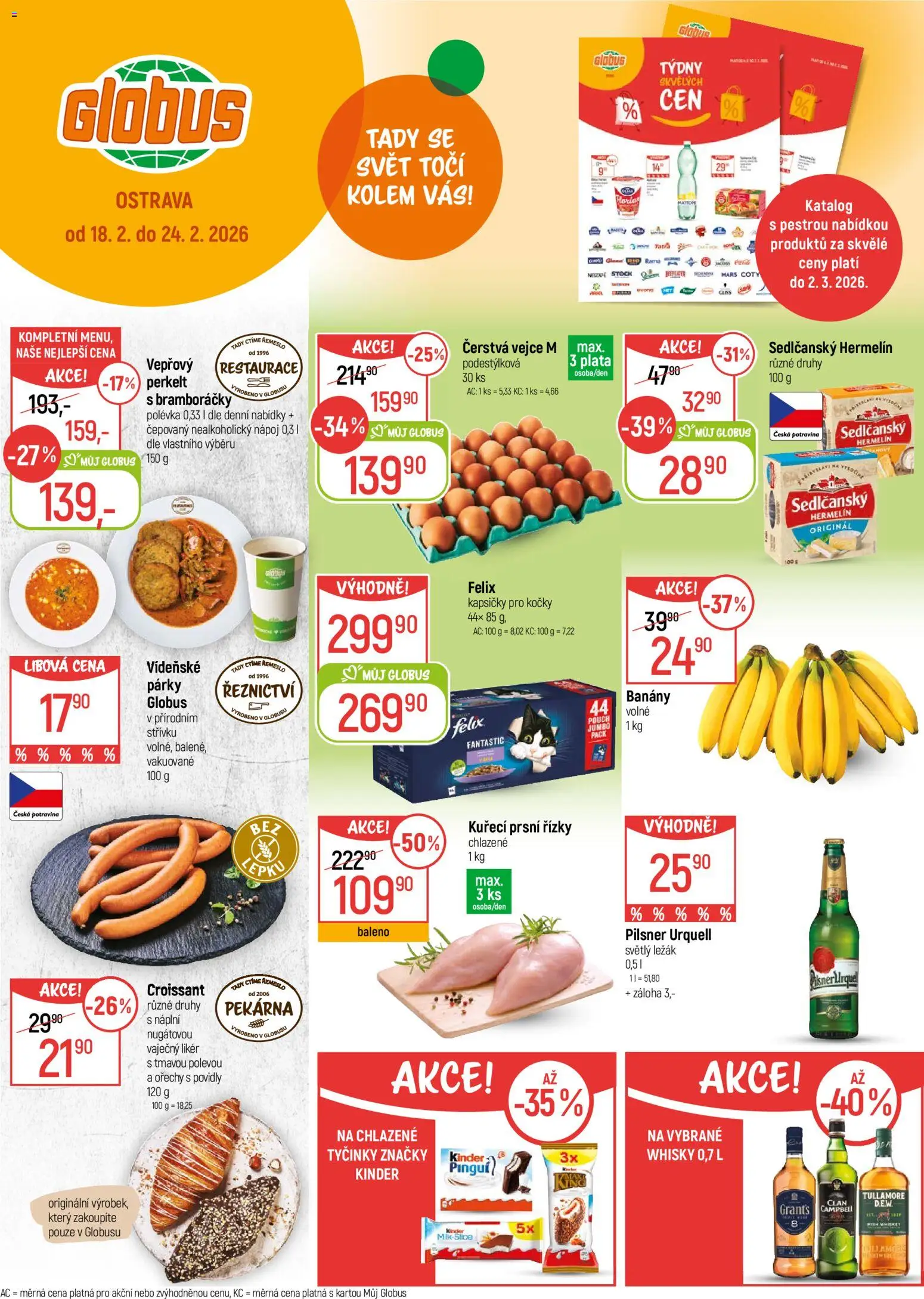 Globus leták - Ostrava od 18.02.2026 | Strana: 1 | Produkty: Vejce, Pilsner, Likér, Pilsner Urquell