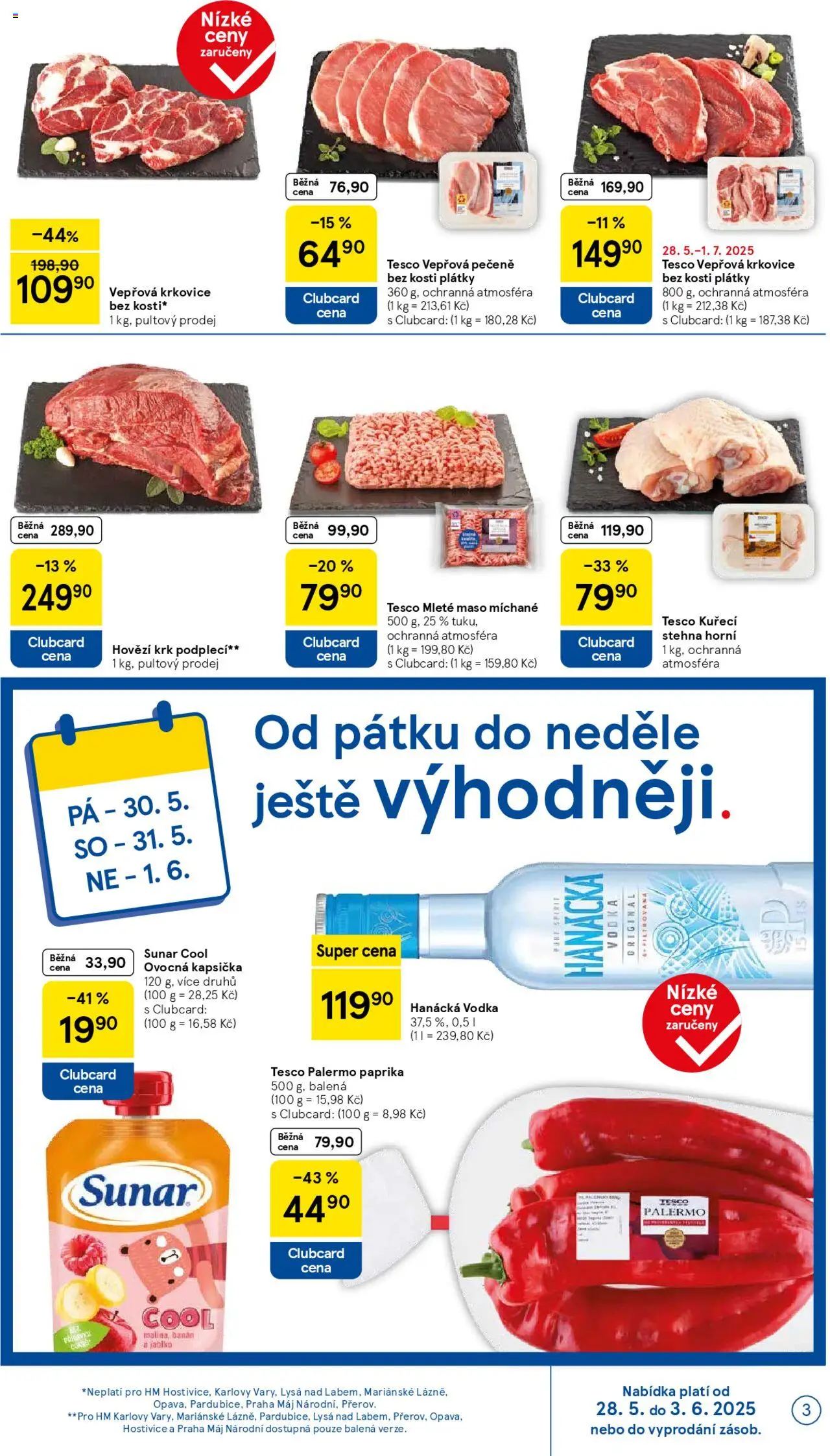 Tesco leták - Hypermarket od 28.05.2025 | Strana: 3 | Produkty: Hovězí, Vepřová pečeně, Vodka, Vepřová krkovice bez kosti